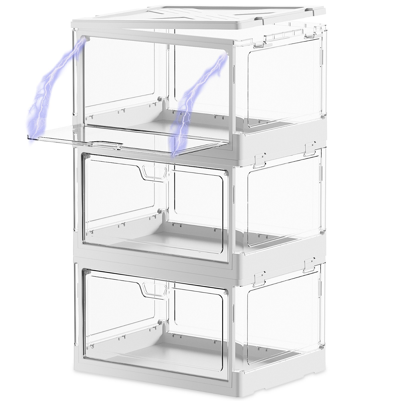 Stackable Clear Storage Bins with Lids ,70 Qt Plastic Collapsible Organizer