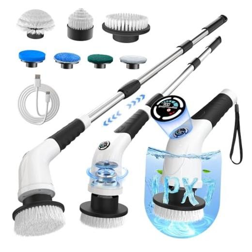 Electric Spin Scrubber, Cordless Cleaning Brush with 180 Min Runtime, 3-Speed,