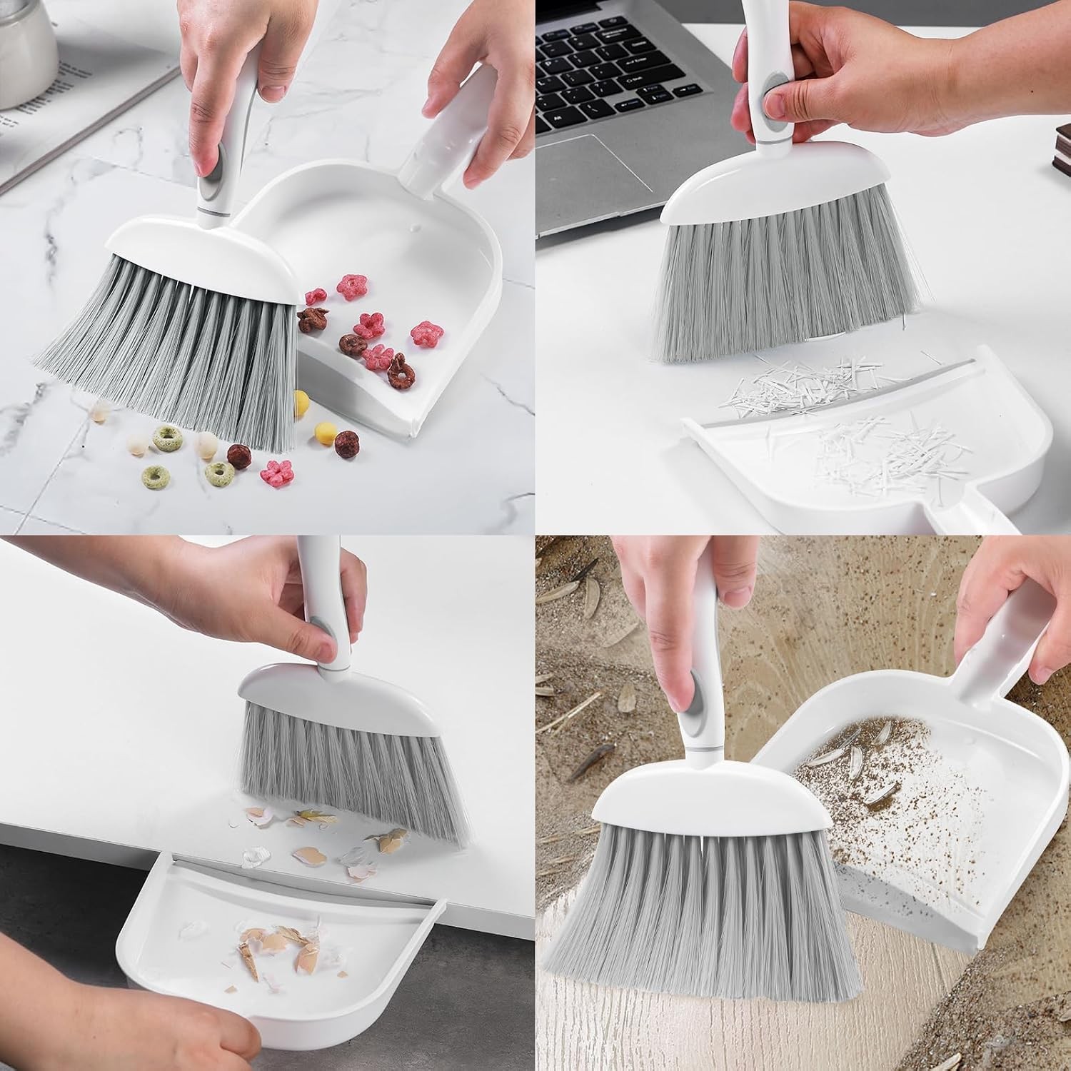Mini Dust Pan & Brush Set White Gray Desktop Keyboard Drawer Cleaning Tool Home
