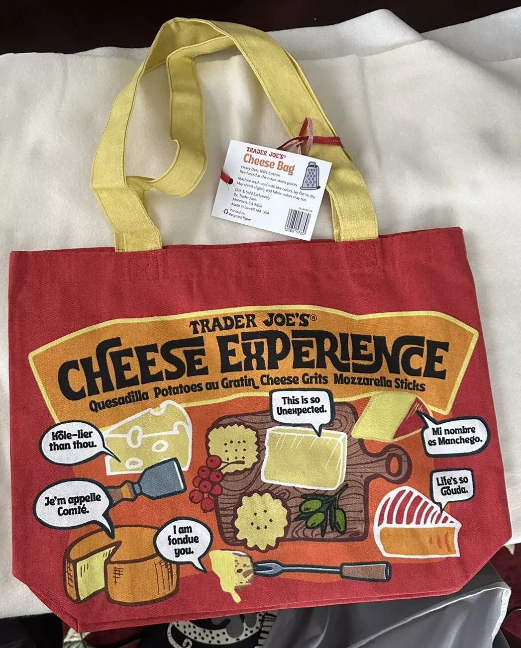 Trader Joe’s NEW Cheese Adventures reusable canvas shopping bag/tote NWT