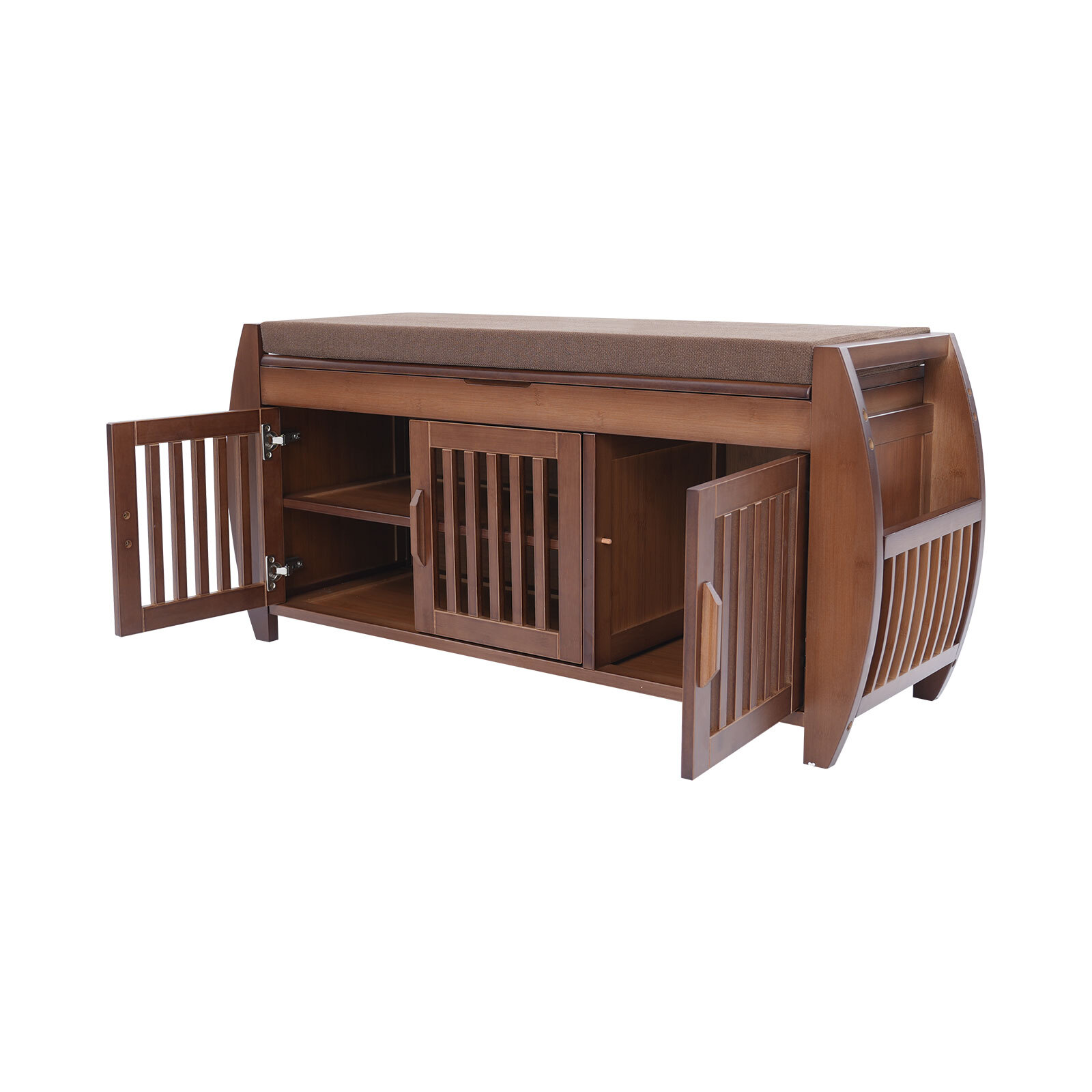 Bamboo Shoe Storage Bench With Cushion & Hidden Storage, 150kg Capacity