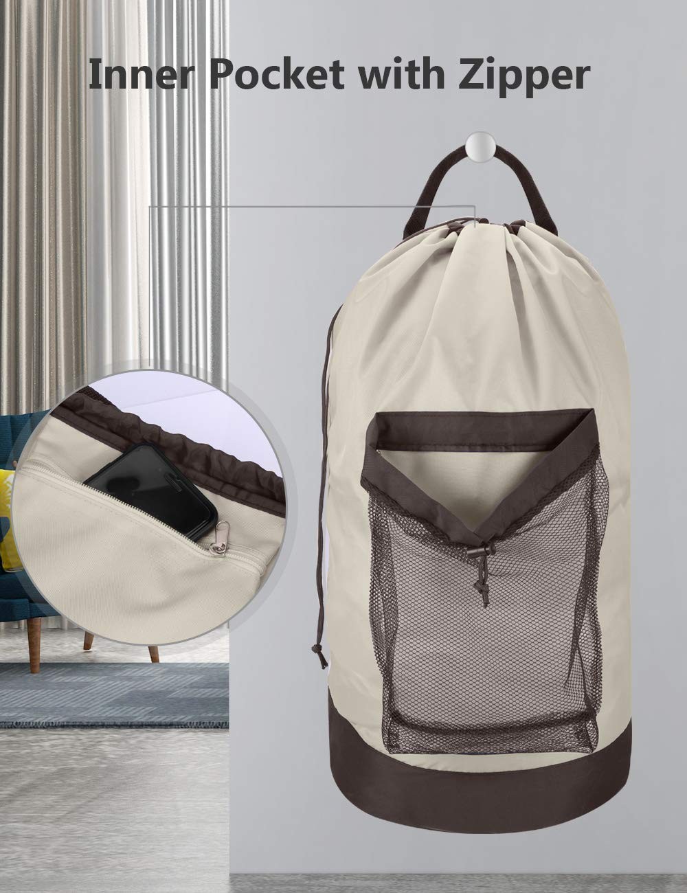 Dalykate Backpack Laundry Bag, 115L Large Hamper with 29x13Inches, Khaki