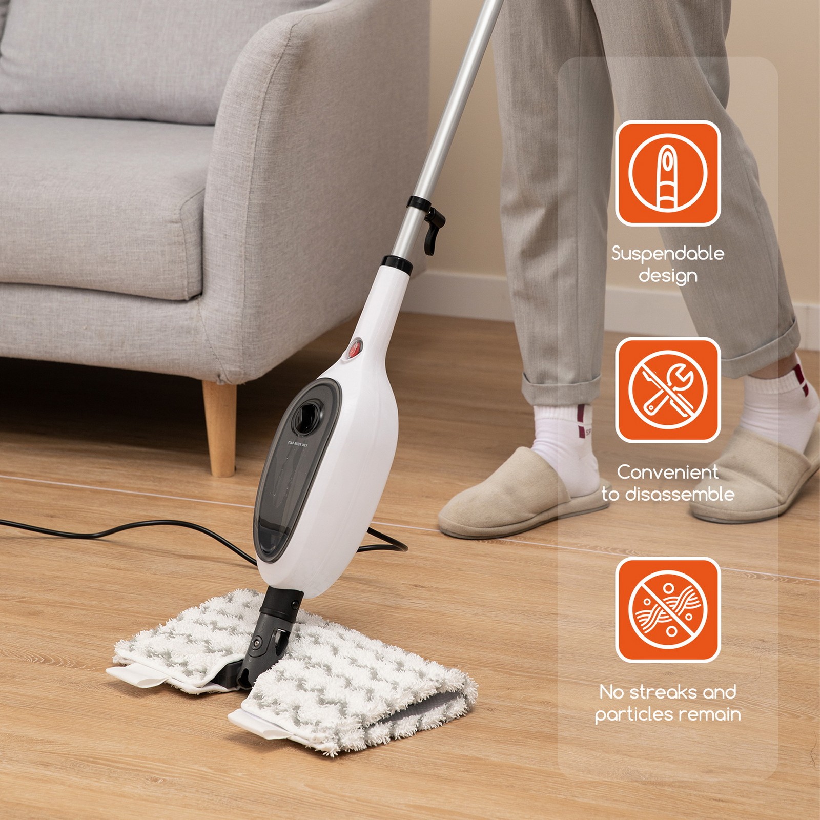 10-in-1 Floor Cleaning Electrical Steam Mops Cleaner Flip Design 15s FastHeating