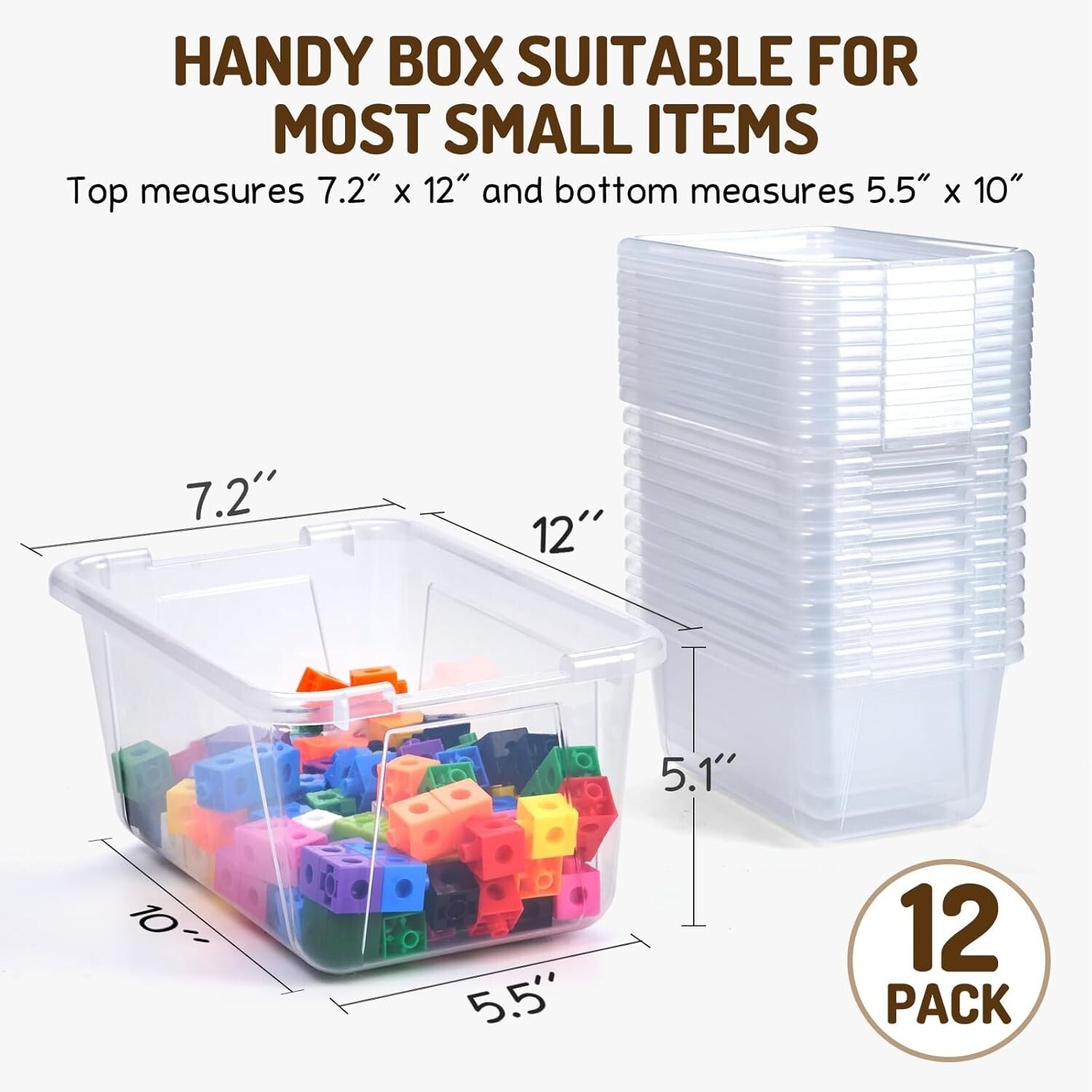 Shatterproof Transparent Storage Bins – 12 Pack 5 Qt for Classroom & Playrooms