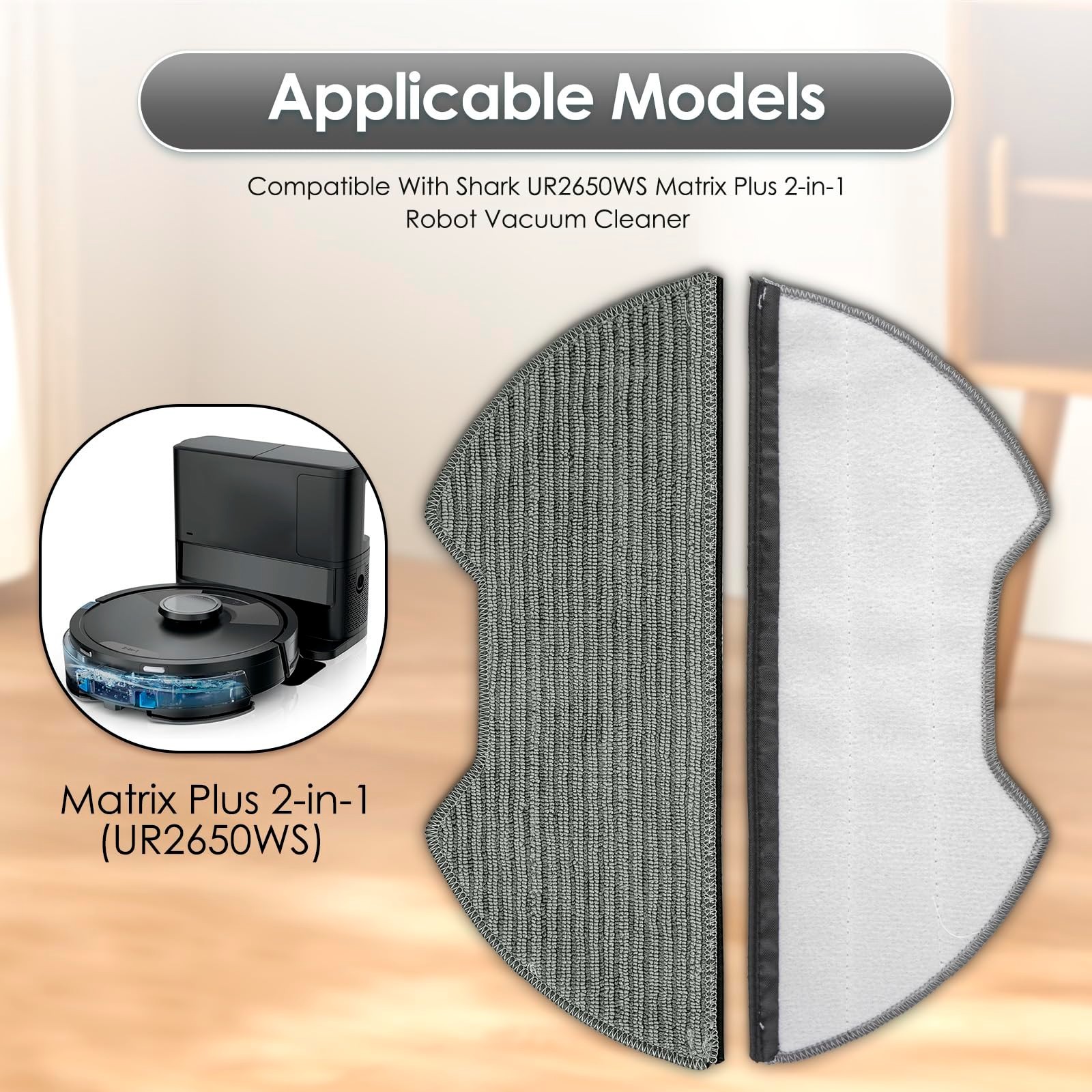 4 Pack Replacement Mop Pads for Shark Matrix Plus Robot Vacuum, Washable Cloths
