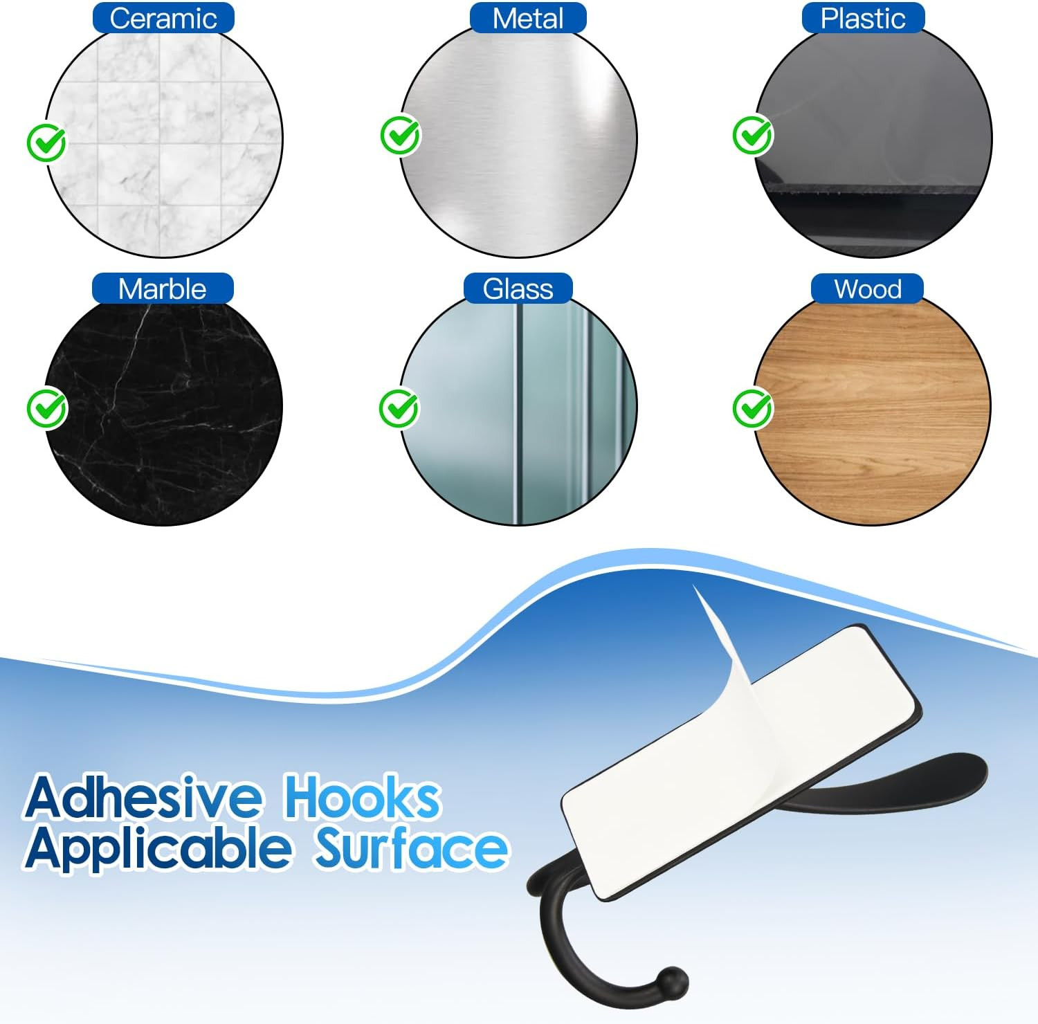 2 Pack Adhesive Hooks, 8Lb Stainless Steel Sticky Towel Hooks