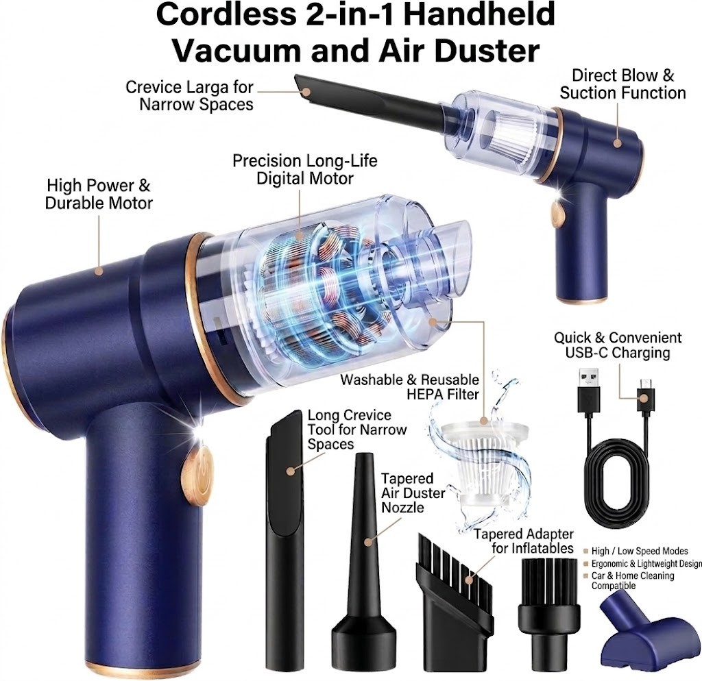 9000Pa Handheld Car Vacuum Cleaner and Air Duster, 120W