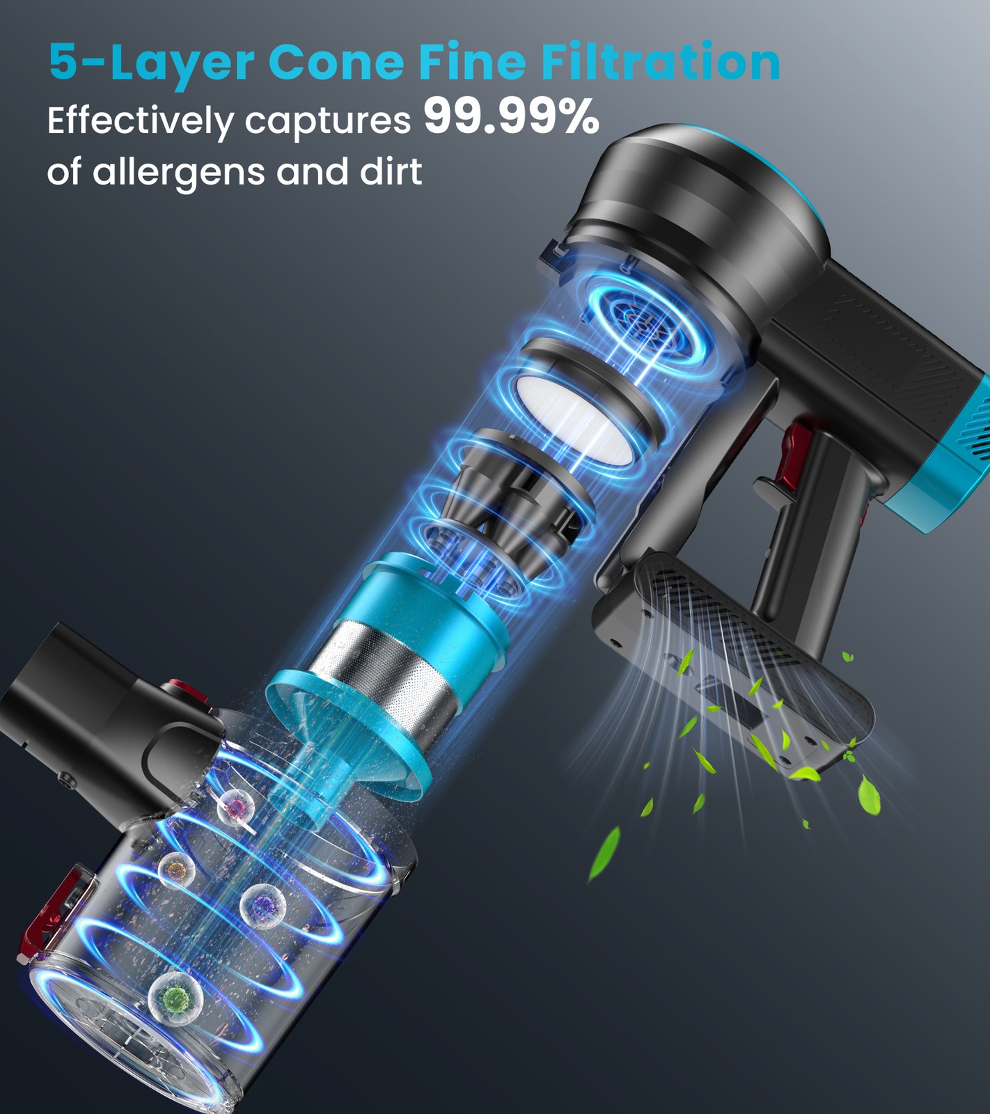 Cordless Vacuum Cleaner 55KPa 550W 60min Self-Standing Stick Carpet Floor Clean