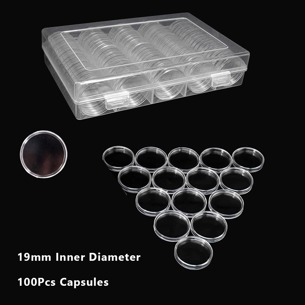 100 Pack 0.75 IN 19.0 mm Coin Capsule Holders w/ Storage Case Direct For US Cent