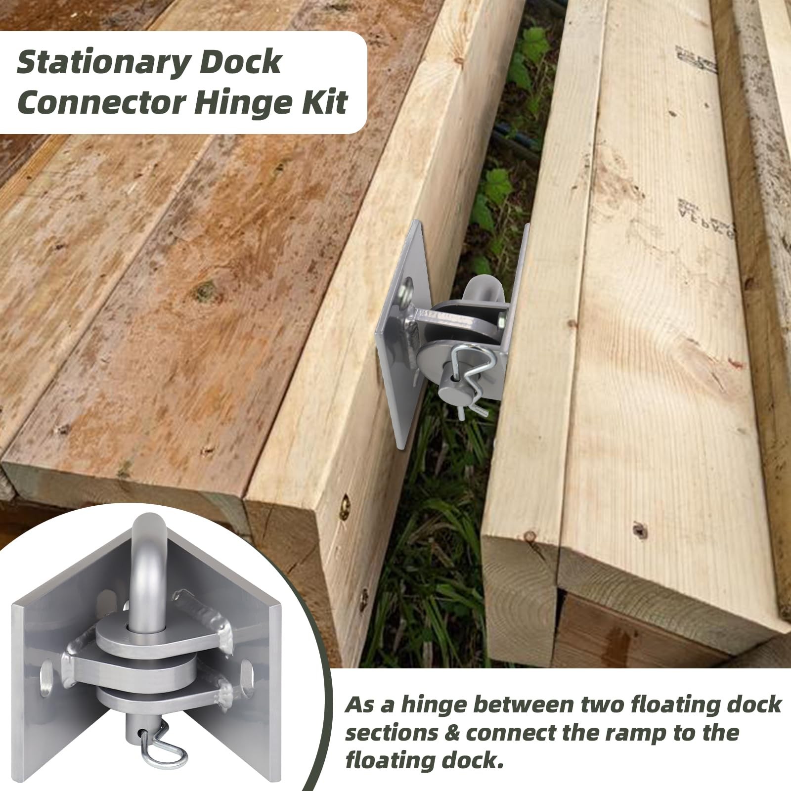 Dock Connector Hinge Kit 5″ x 3-1/2″ Backer Plate 7/16″ Holes – Build Floating
