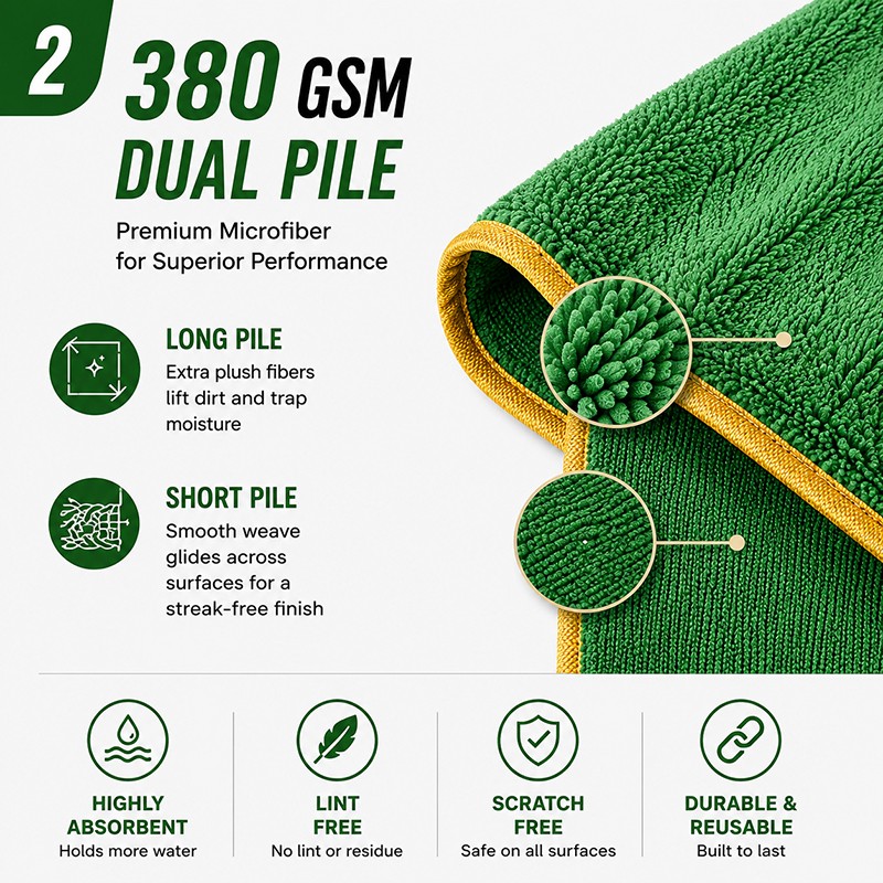 4 Pack Microfiber Car Detailing Towels 16″ x 24″ 380 GSM Lint Free Scratch Free