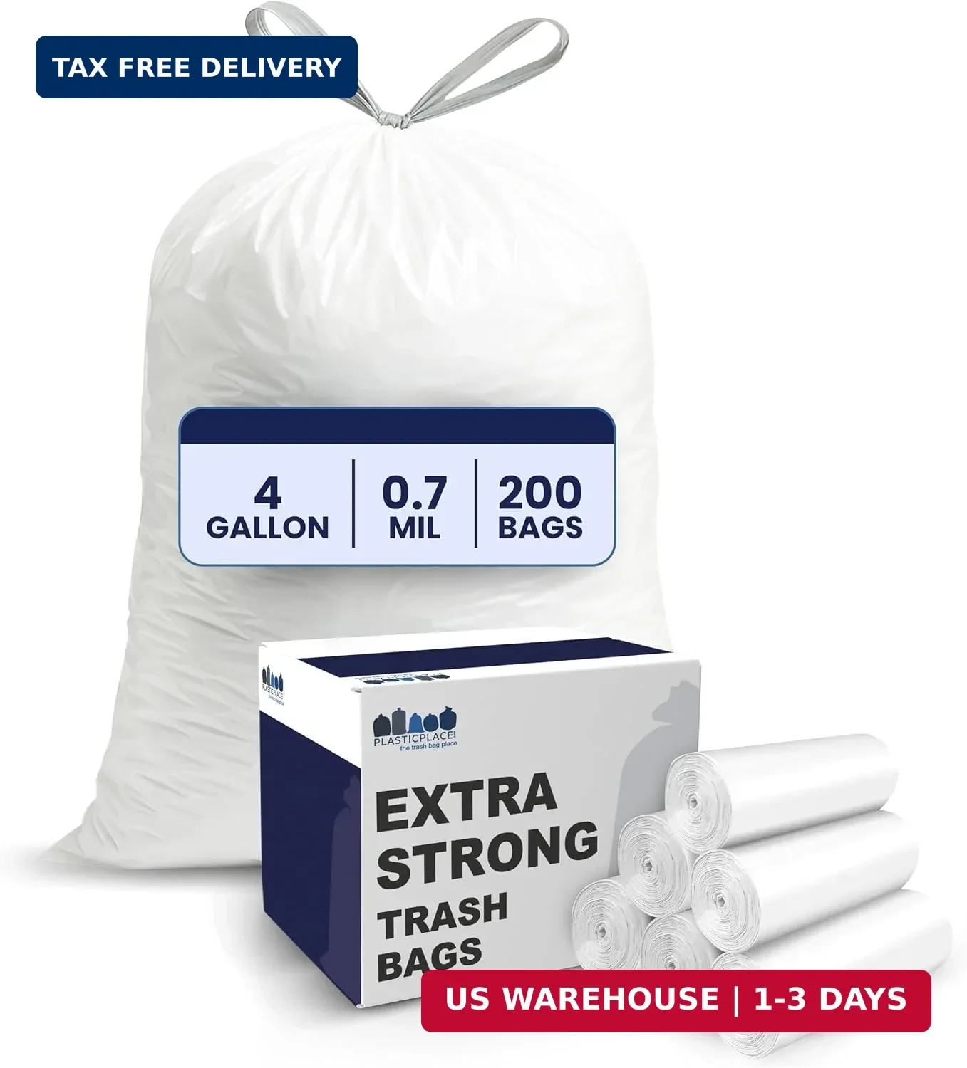 4 Gallon White Drawstring Trash Bags, 200 Count (Pack of 1) – 0.7 Mil Leak-Proof
