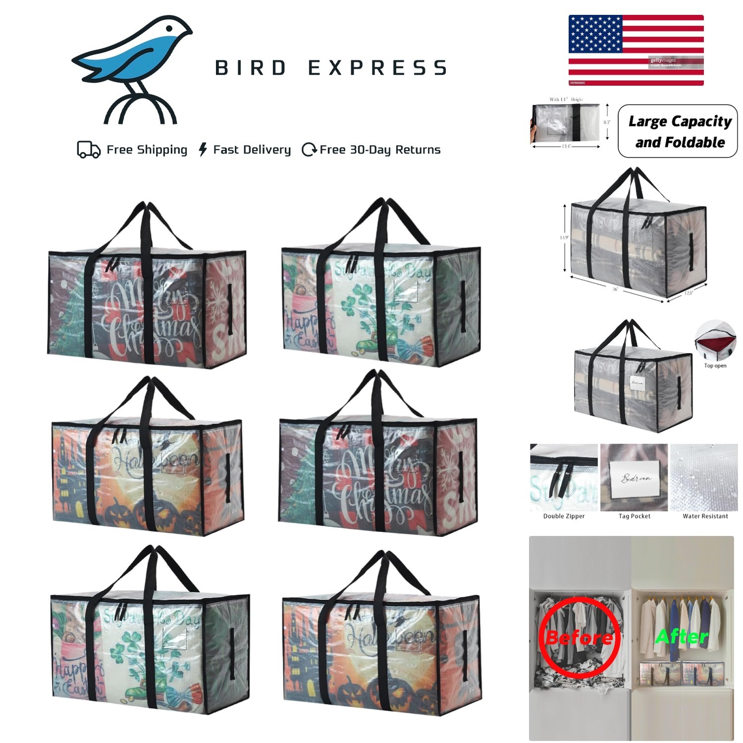 Heavy Duty Clear Plastic Storage Tote Bins with Lid 24.5 Gallon 93L 6 Pack