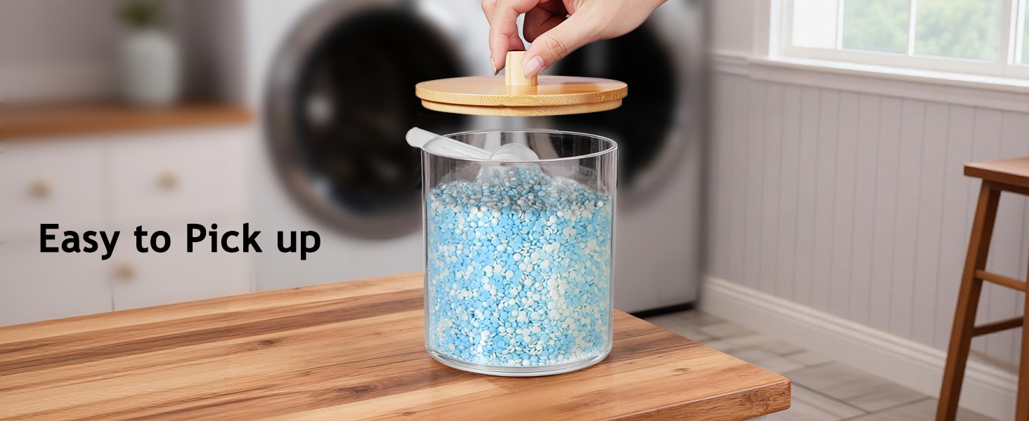 1 Pack 50oz Laundry Pods Container with Natural Bamboo Lid – Shatterproof
