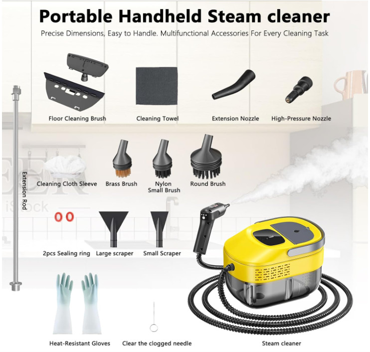 Limpiador Vapor Portátil 3 Niveles 1.6Qt Calentamiento Rápido. Amarillo