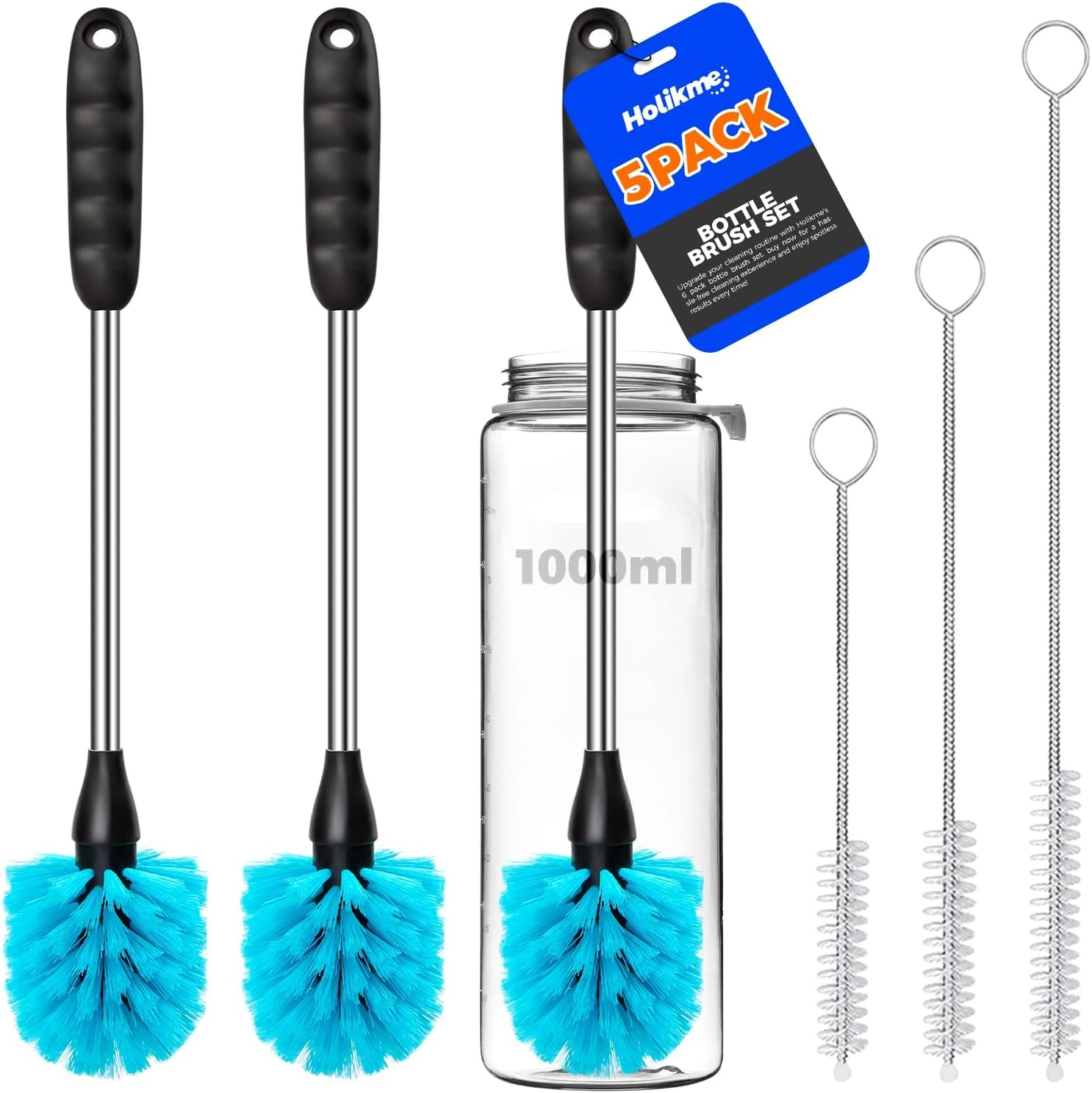 6 Pack Bottle Brush Set 14″ Stainless Steel Straw Cleaner Dishwasher Antistatic