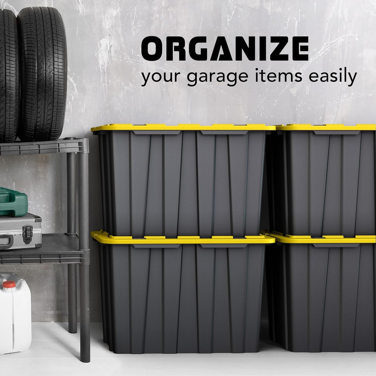 Heavy-Duty Black 12/17/23-Gallon Plastic Storage Bin with Snap Lid
