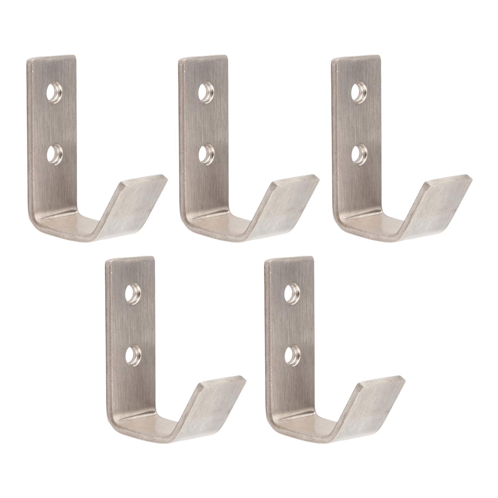 Modern Single Prong Brushed Stainless Steel Silver Coat Hook Robe Hanger 5 Pk