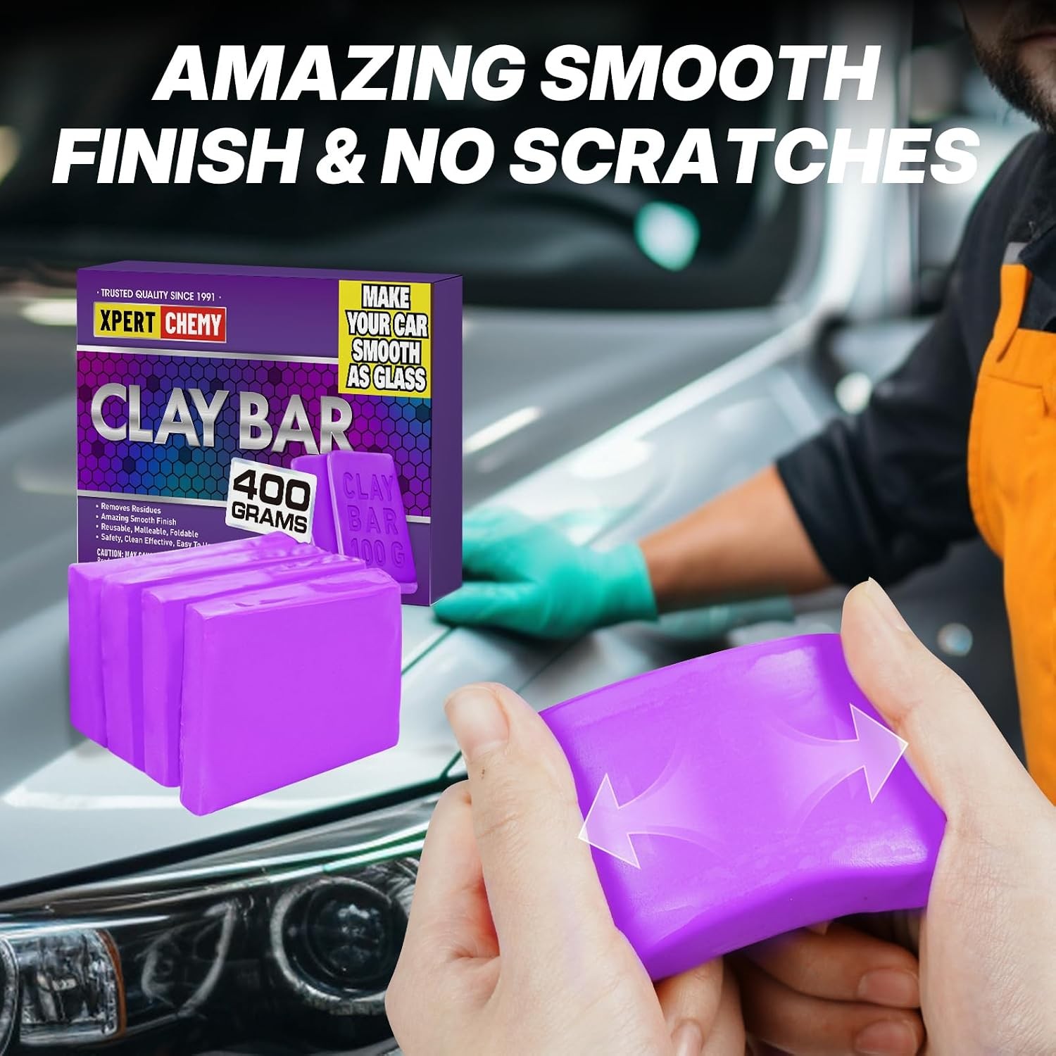Premium Purple 400g Car Clay Bar 4 Pack Auto Detailing Kit No Scratch Magic Bar