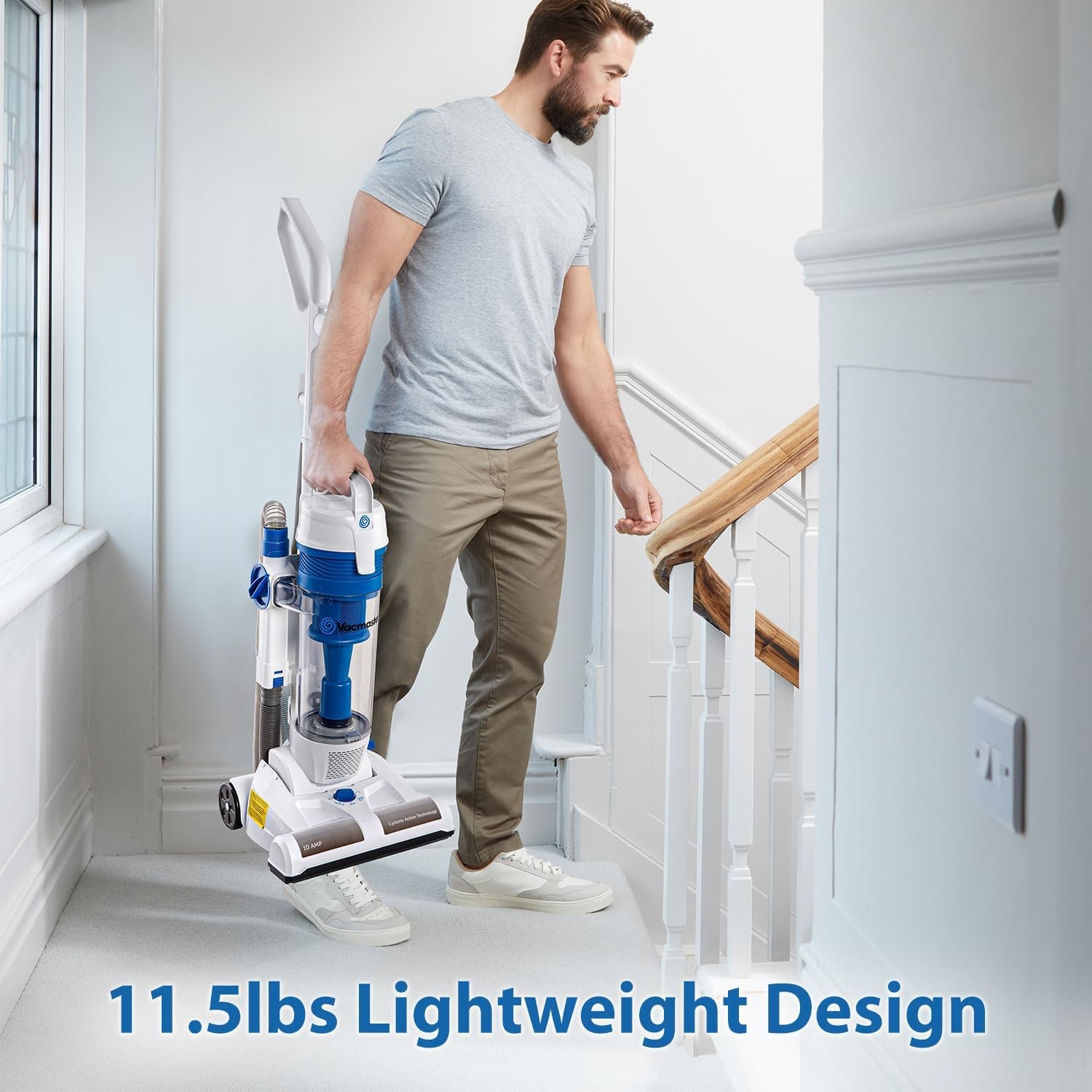 Vacmaster Bagless Upright Vacuum Cleaner 19kPa – 20ft Cord, 13” Path for Carpet