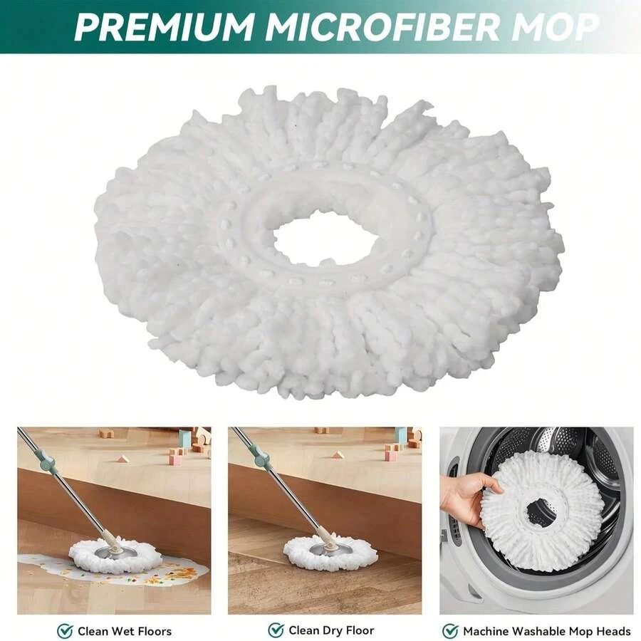 360° Spin Mop Bucket System 61″ Handle 2 Microfiber Refills
