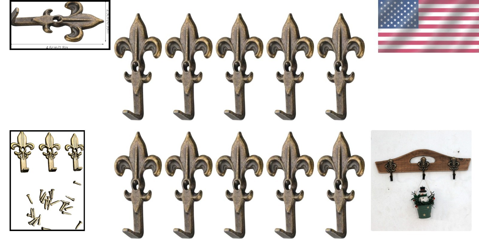 10 PCS Vintage Metal Wall Hooks, Bohemian Decorative Hook with Screws, Wall Hook