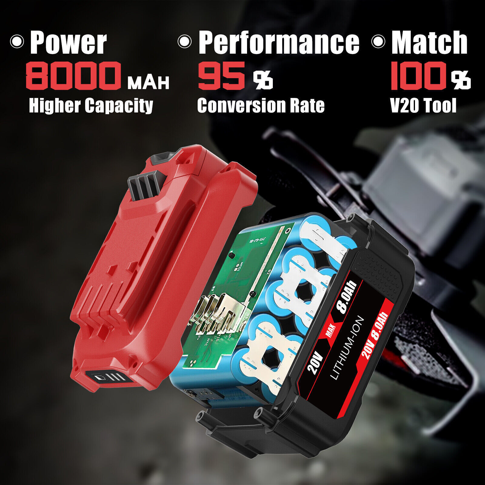 2PACK 8.0Ah 20V For Craftsman V20 Li-Ion Battery CMCB205 CMCB204 CMCB206 CMCB202