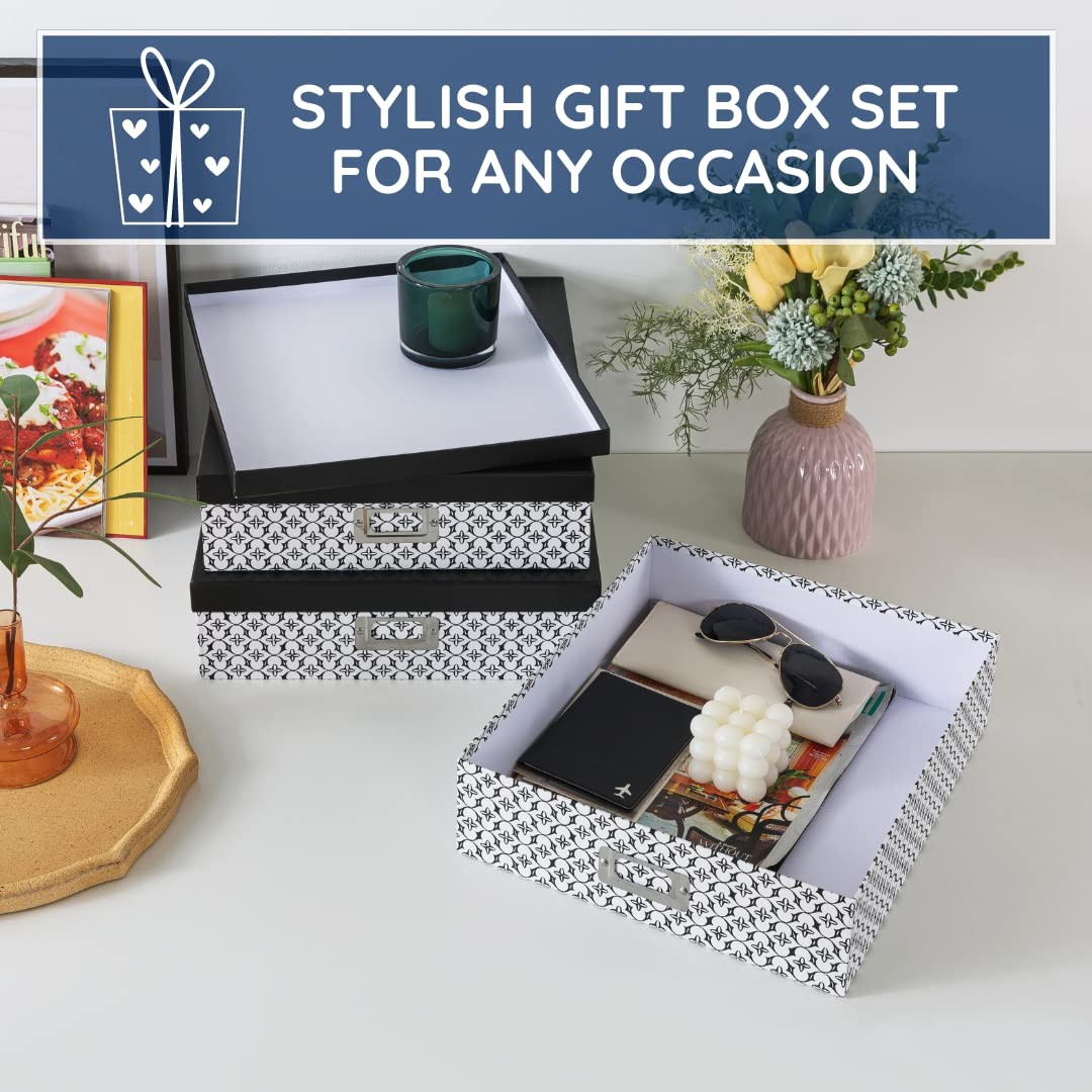 Black and White Decorative Storage Boxes with Lids for Organizing, Set of 3 J…