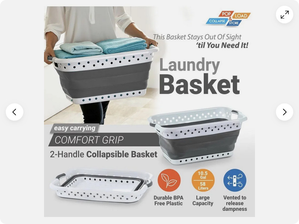 Pop & Load Space-Saving Contoured Laundry Basket (Gray White)NWD
