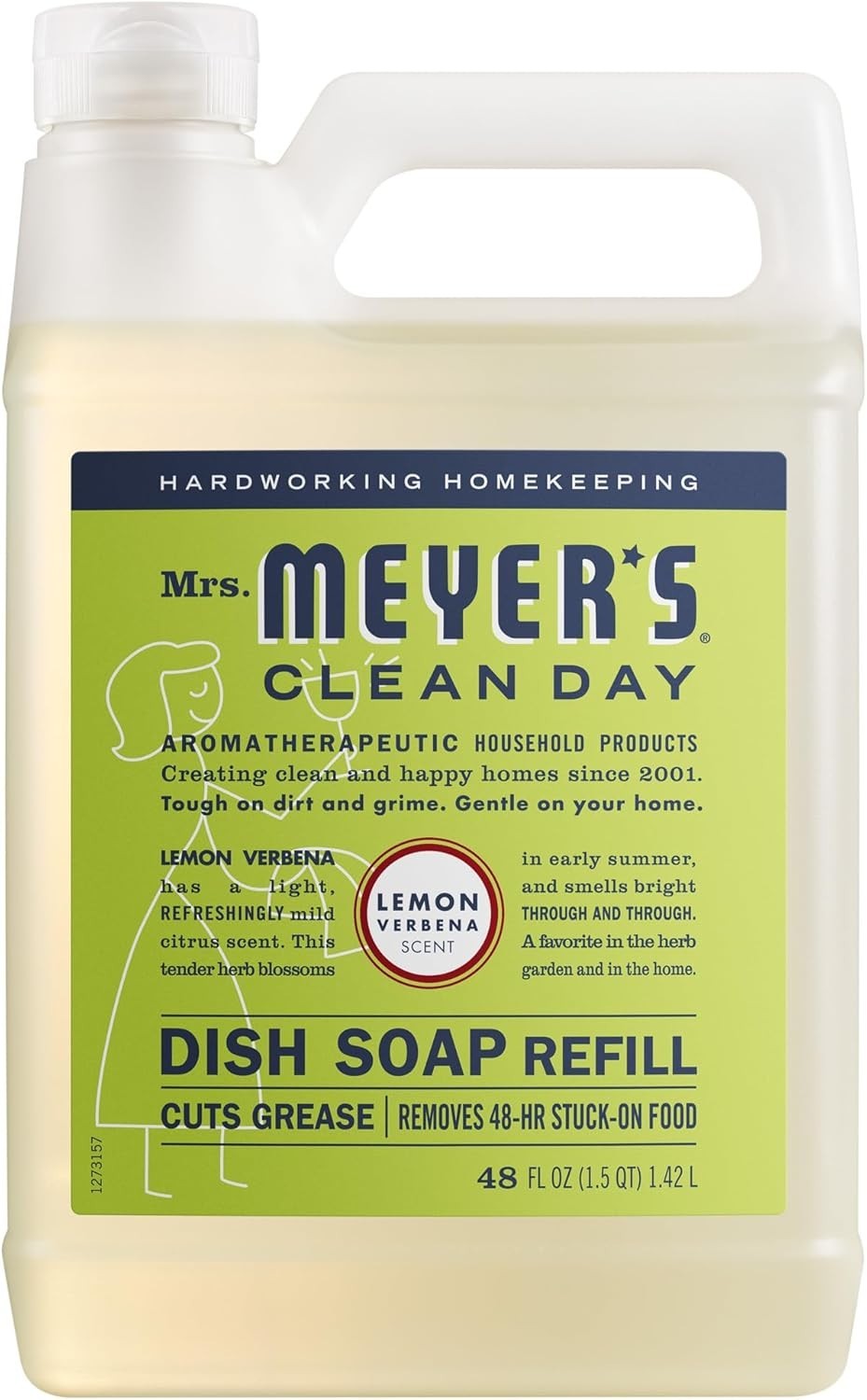 MRS. MEYER’S CLEAN DAY Liquid Dish Soap Refill, Lemon Verbena 48 Fl Oz Pack of 1
