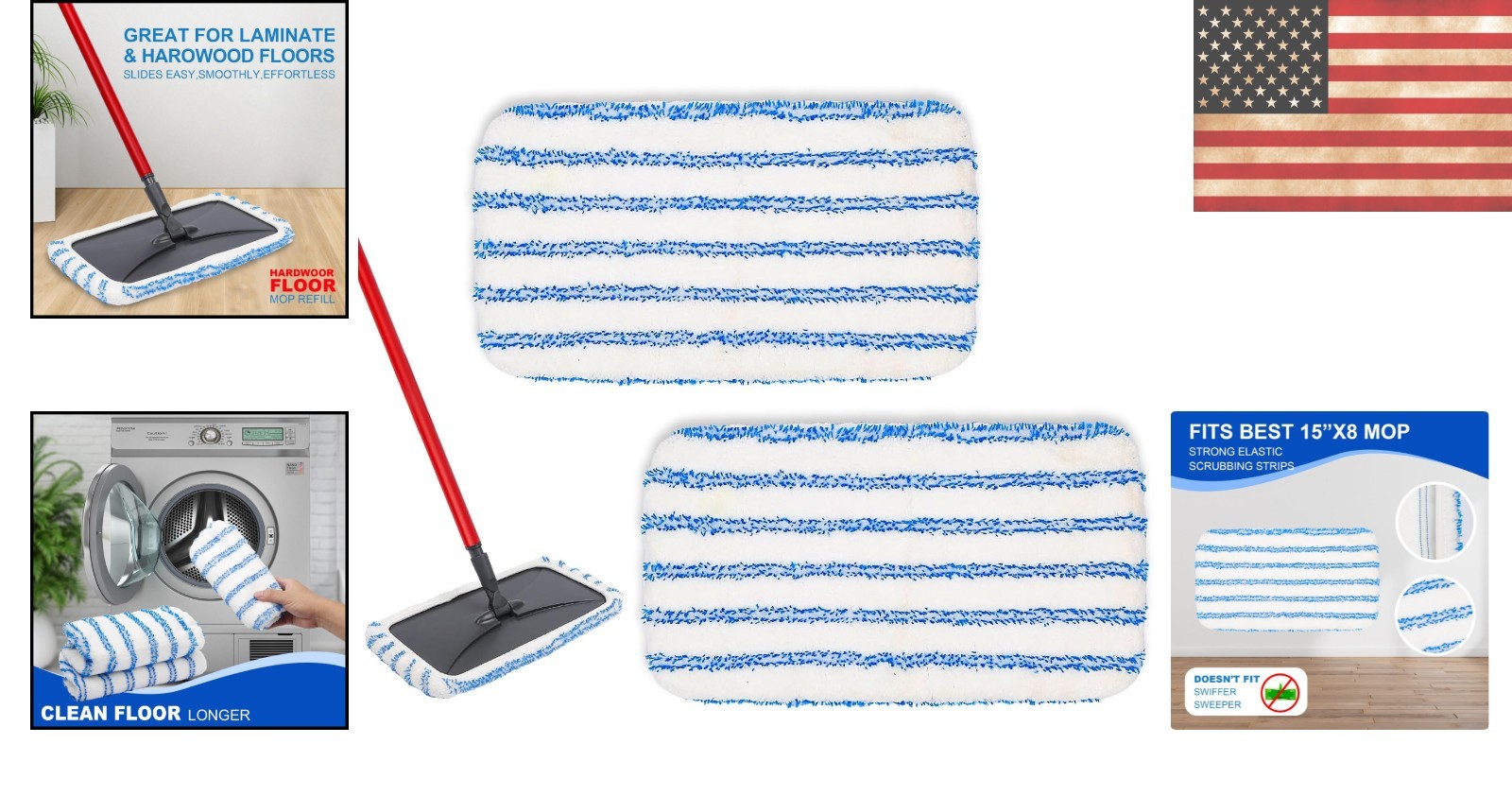 2-Pack Reusable Microfiber Mop Pads for Oceda 15×8 Mops – Ultimate Cleaning