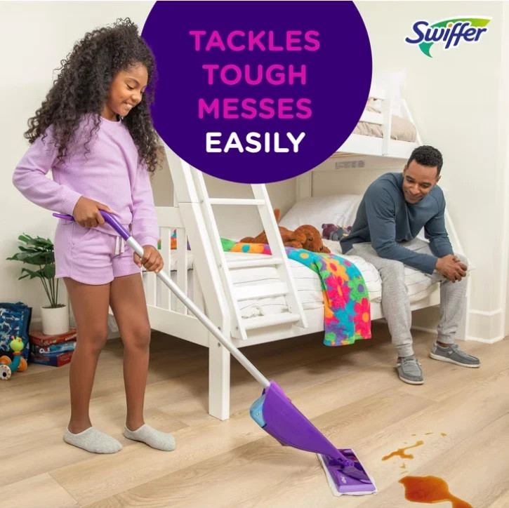 Swiffer Wet Jet with Refill, Unscented, 1 Handle + 1 Solution & 5 Pads + Battery
