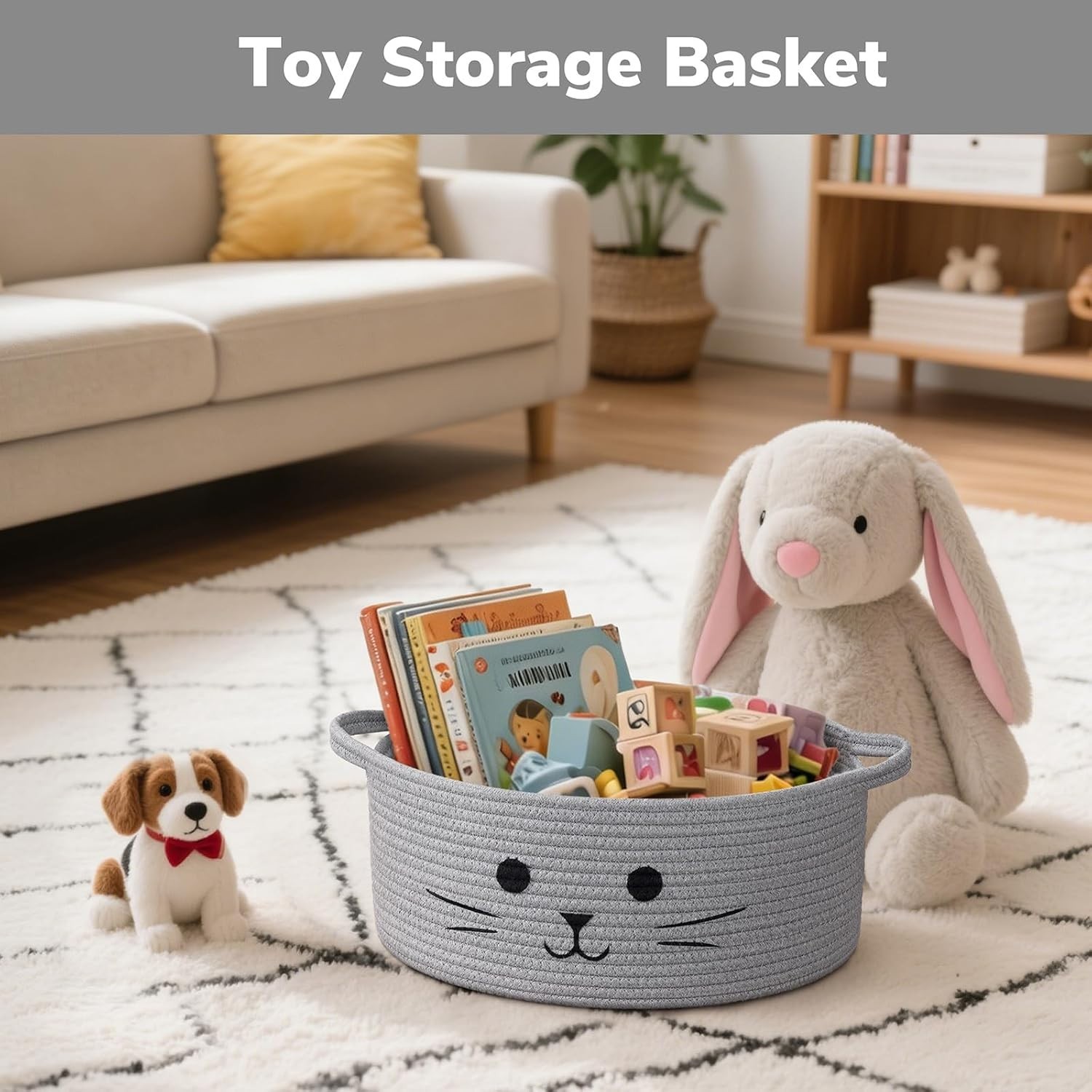 Multi-Purpose Cat Toy Storage Basket – Grey, 13.8″ x 6″ for Home & Nursery