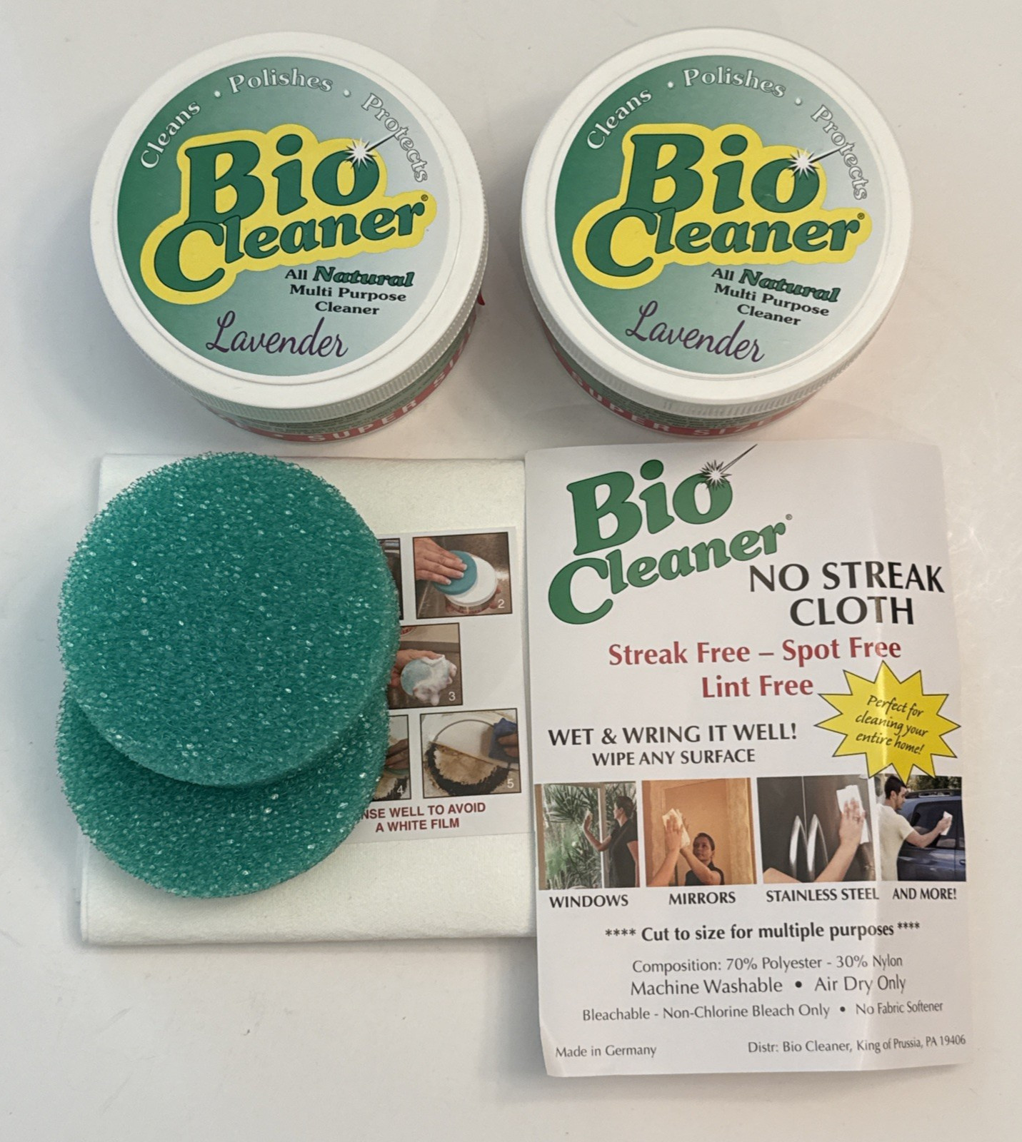 BIO CLEANER (2) & NO STREAK CLOTHS Lavender Natural All Multi Purpose 17.5 Oz