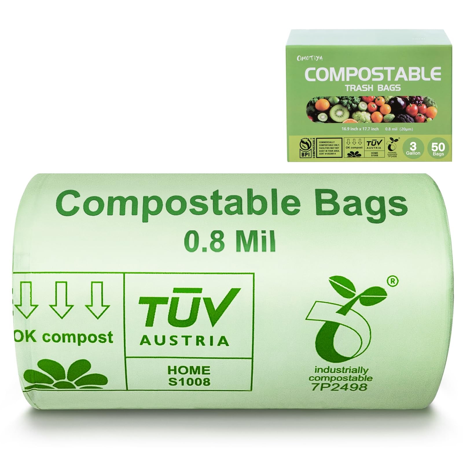 Compostable Trash Bags, Small Compost Bags 3 Gallon, Extra Thick 0.8 Mils, 16…