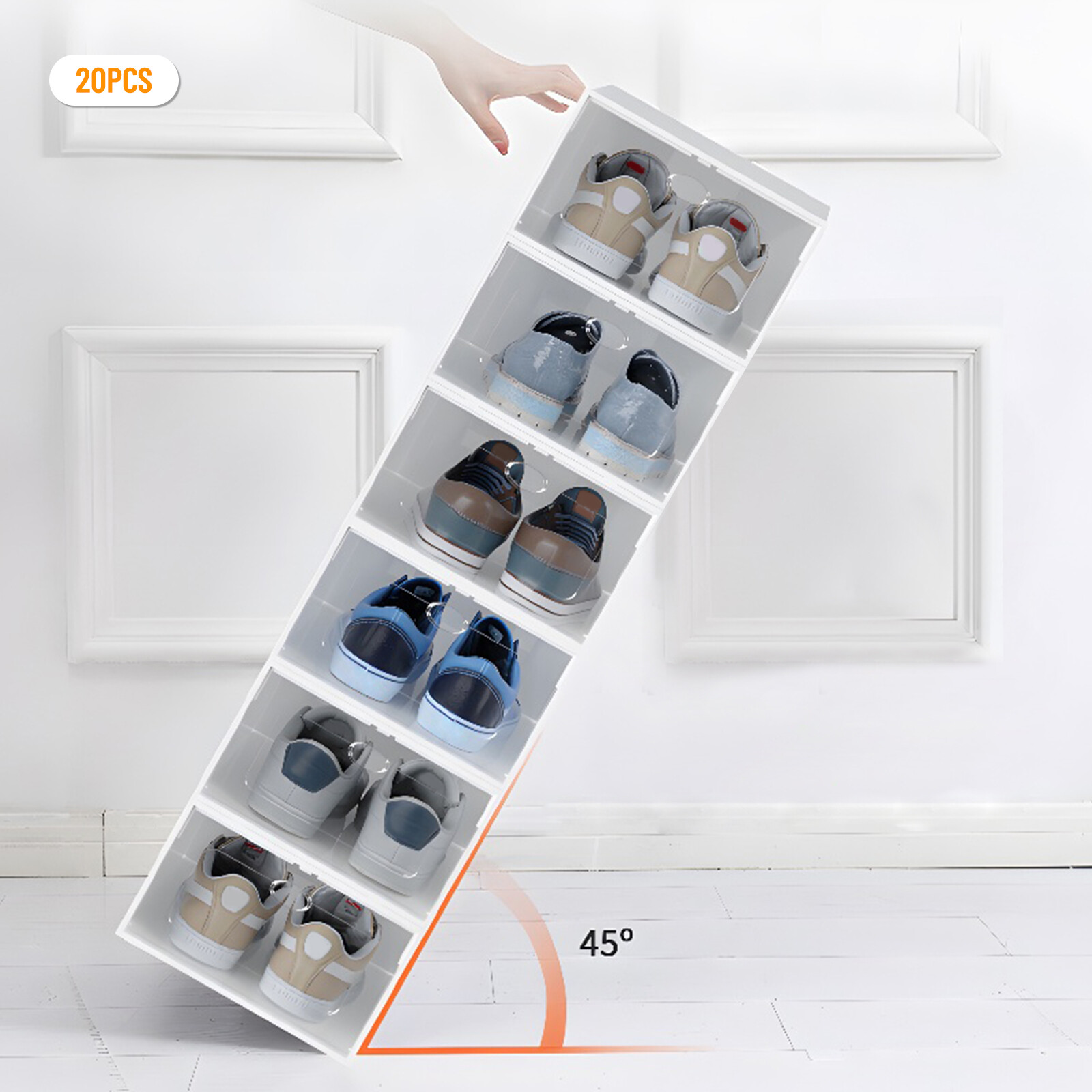 20Pcs Sneaker Display Case Organizer Stackable Shoe Storage Box Durable Plastic