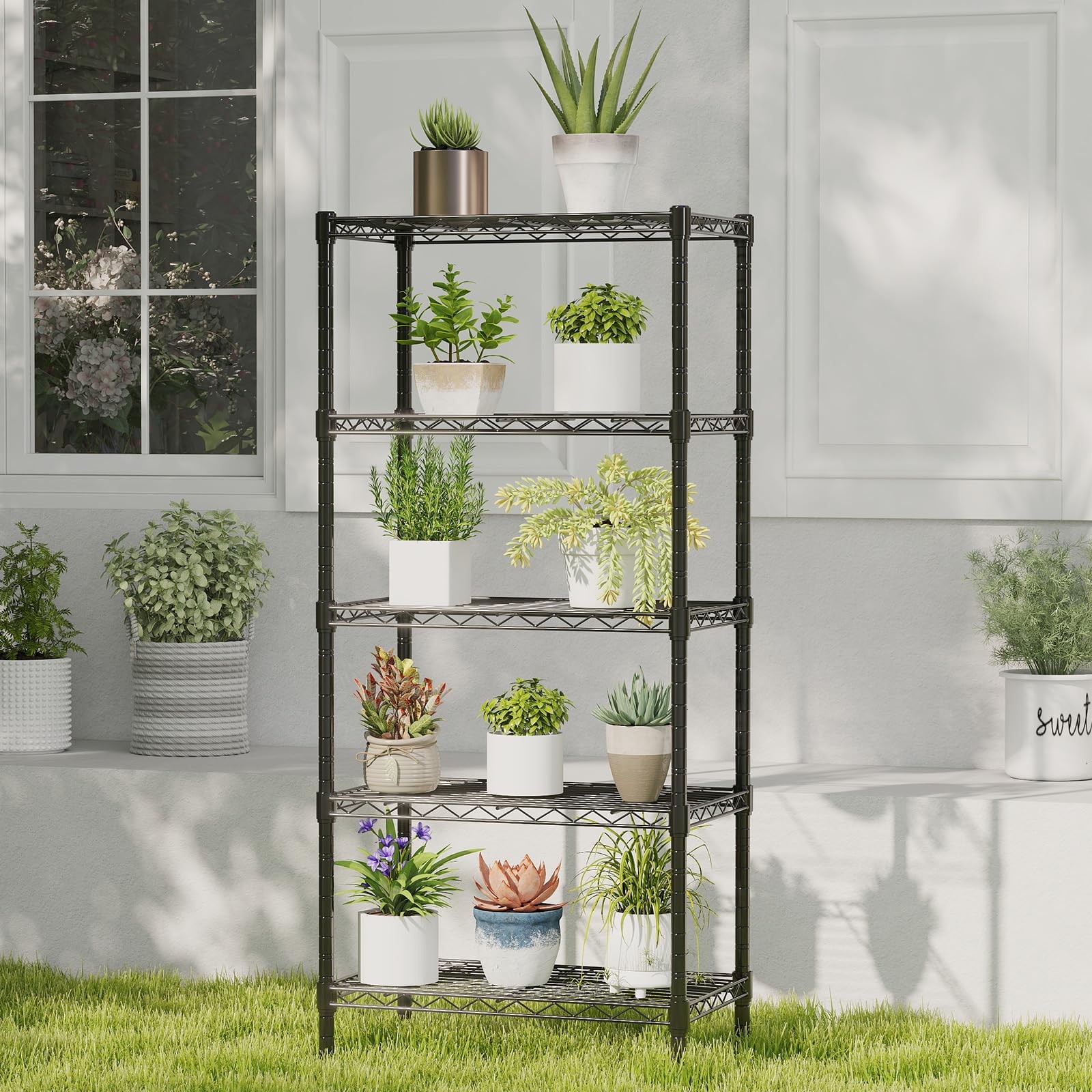 NEWBULIG 5-Tier Wire Storage Shelves, 200 lbs Heavy Duty Steel Rack, Black