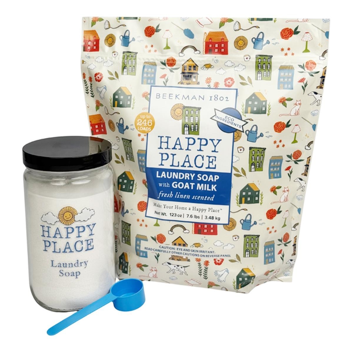 Beekman 1802 Happy Place 246-LOADS Fresh Linen Laundry Soap w/Glass
