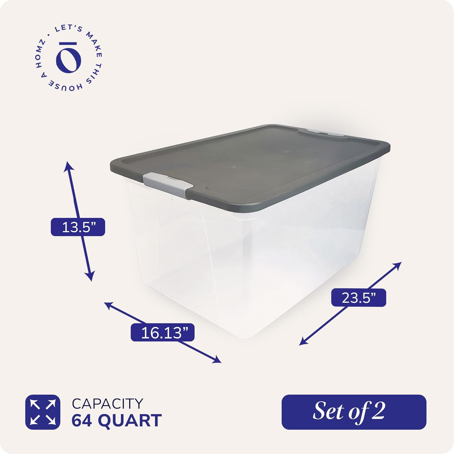 4-Pack Secure Latch, Clear Plastic Storage Organizer Bins, 64 Quart, Gray Lid –