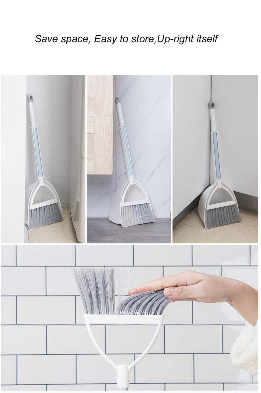 Mini Broom and Dustpan, Home Kitchen Sweeping for Kids(White+Gray) White+gray