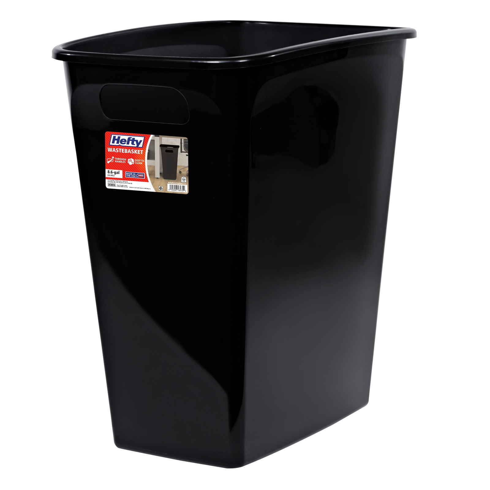 8.8 Gallon Trash Can, Plastic Handled Office Trash Can, Black