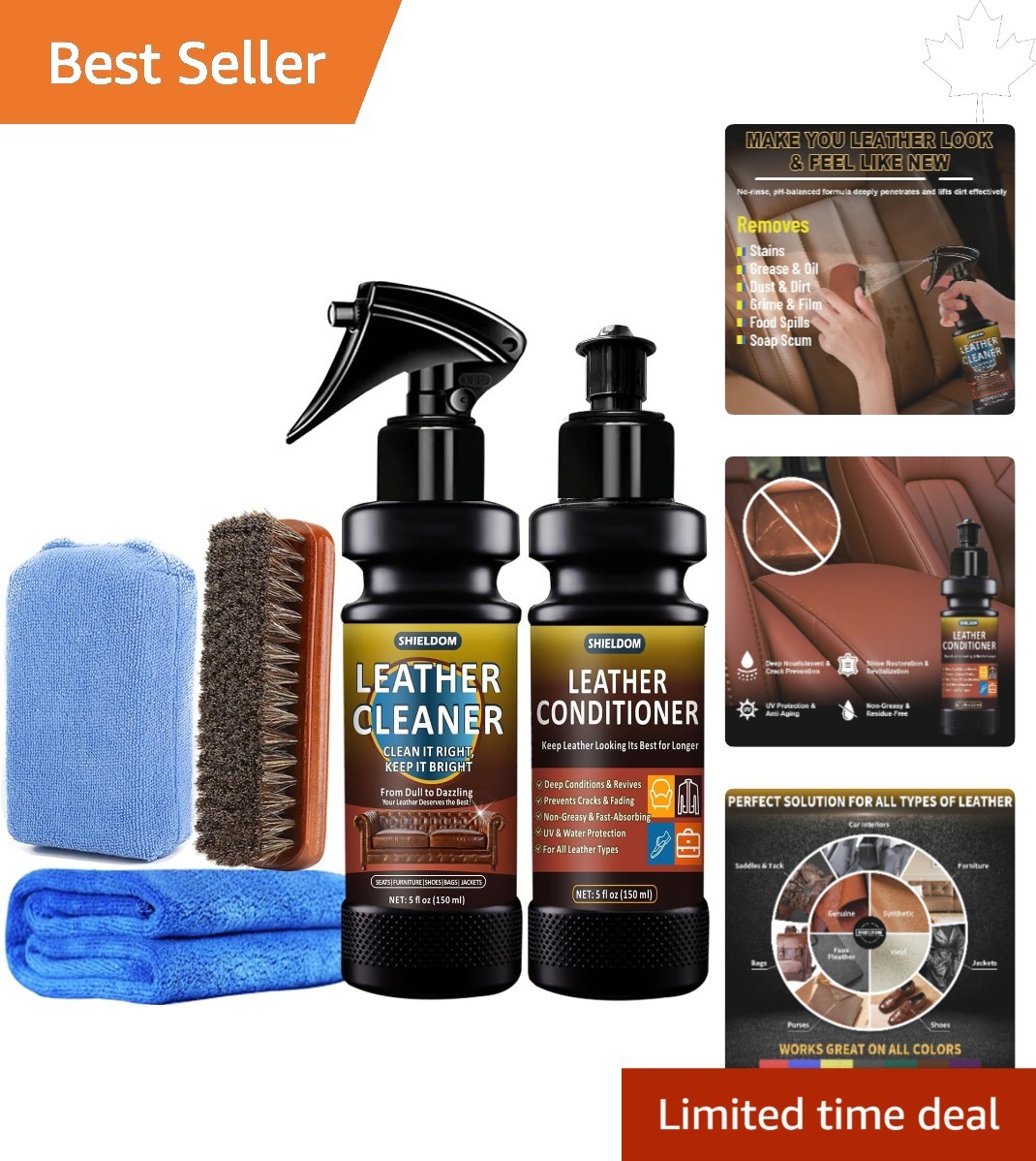 Leather Cleaner and Conditioner Kit for Luxurious Care—5 Essential Items