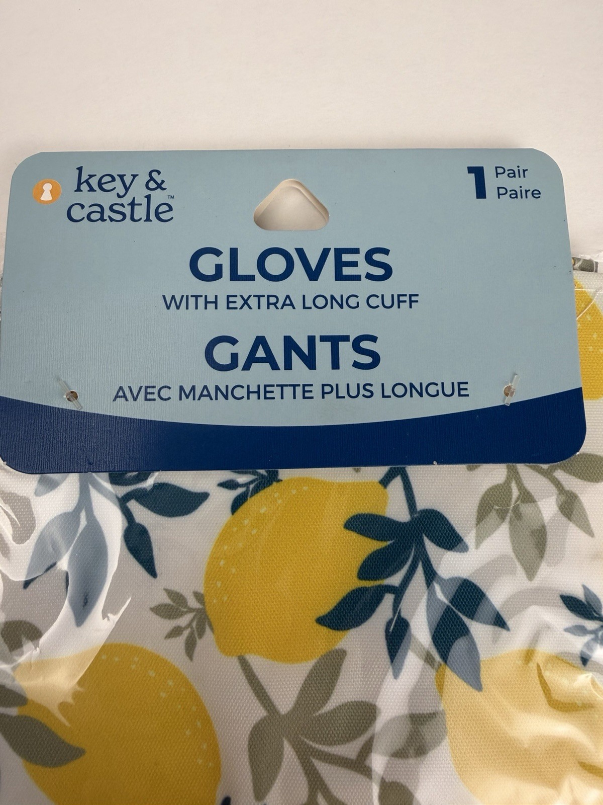 3-pk Key & Castle Extra-Long Cuff Latex Gloves One Size Lemons Dishwashing Clean