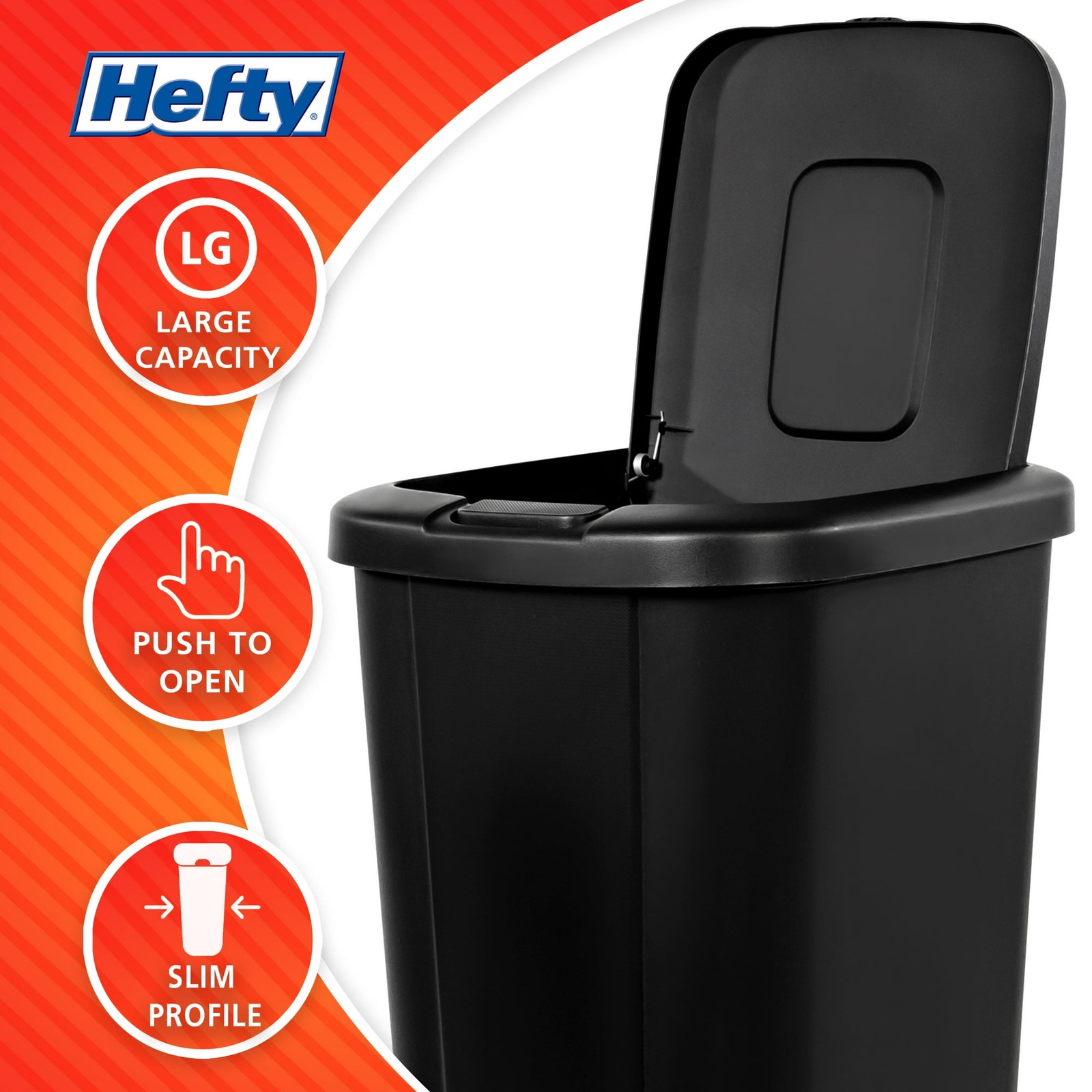Kitchen Trash Can, 13.3 Gallon Plastic Touch Top Garbage Bin with Push Button Li