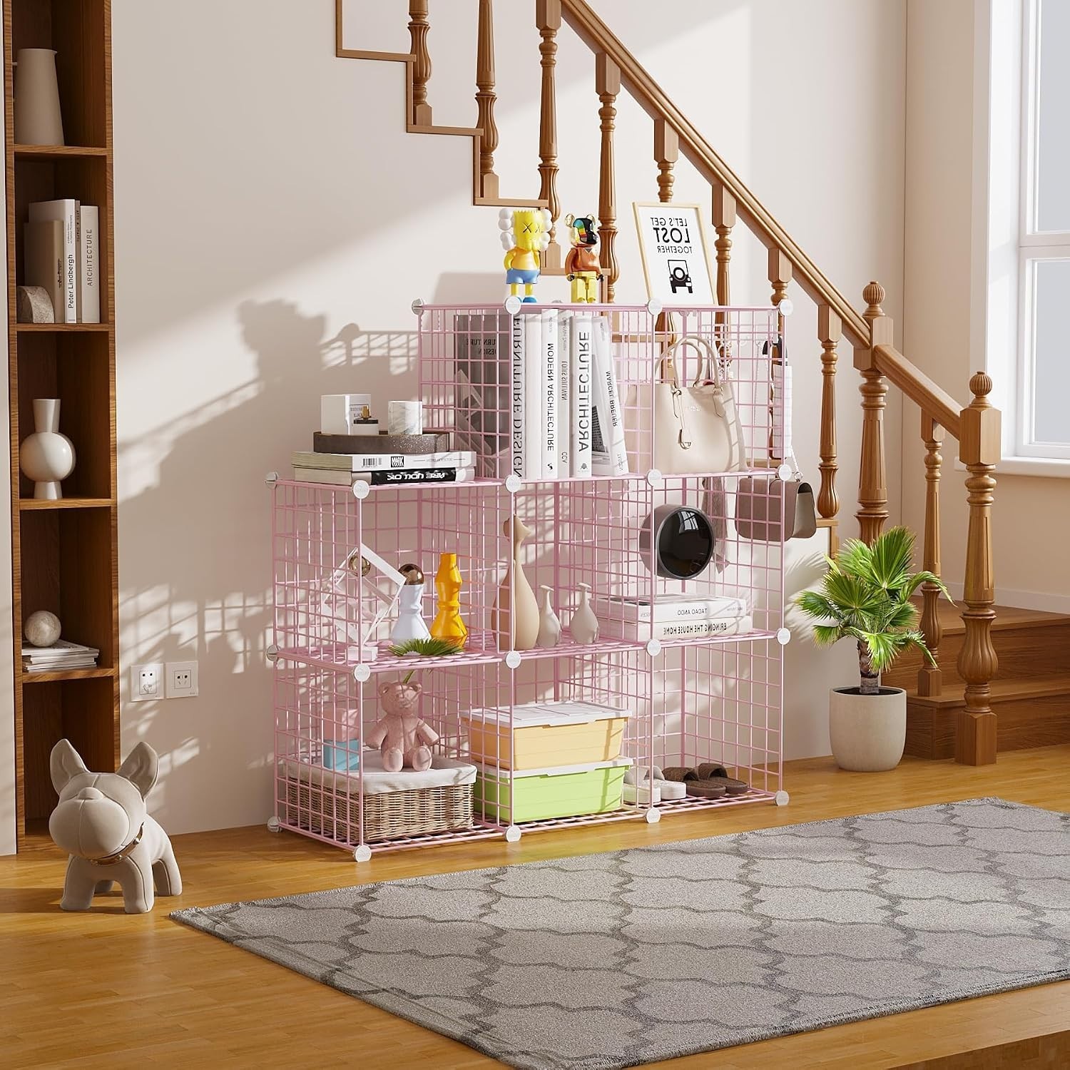 Stylish 8-Cube Wire Storage Organizer – Modern Metal Shelving Unit in Pink