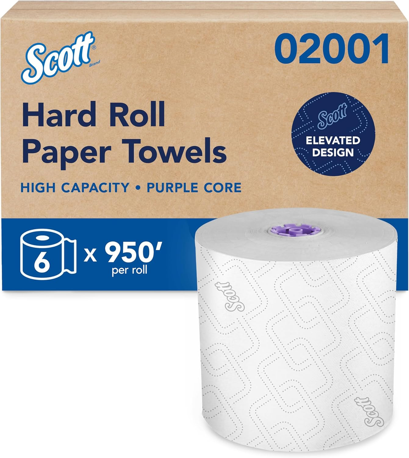 High-Capacity Hard Roll Paper Towels, Bulk (02001), Hardwound, Elevated Design,