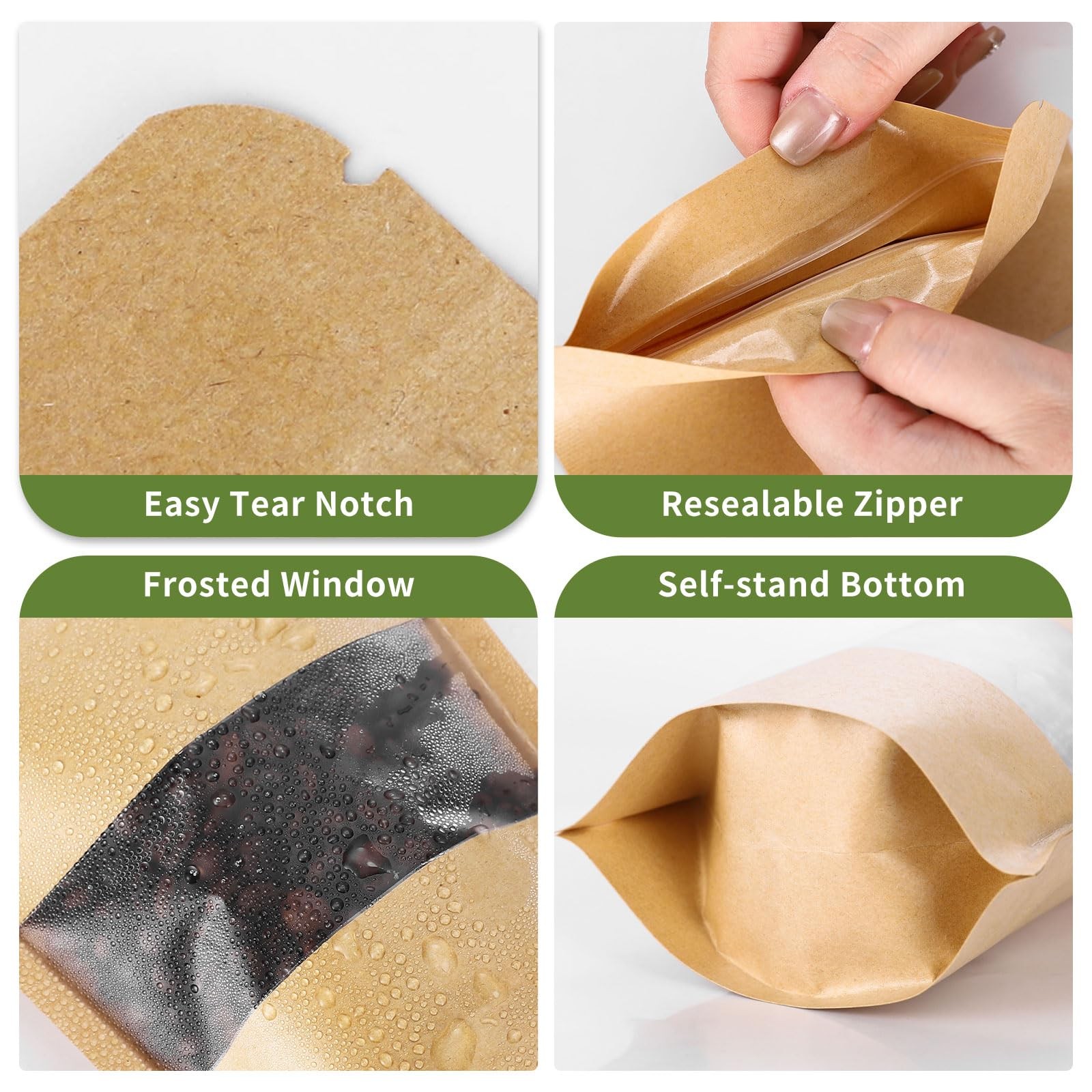 Kraft Paper Bags with Transparent Window, Stand Up 100Pcs-5.5″x7.8″, Brown