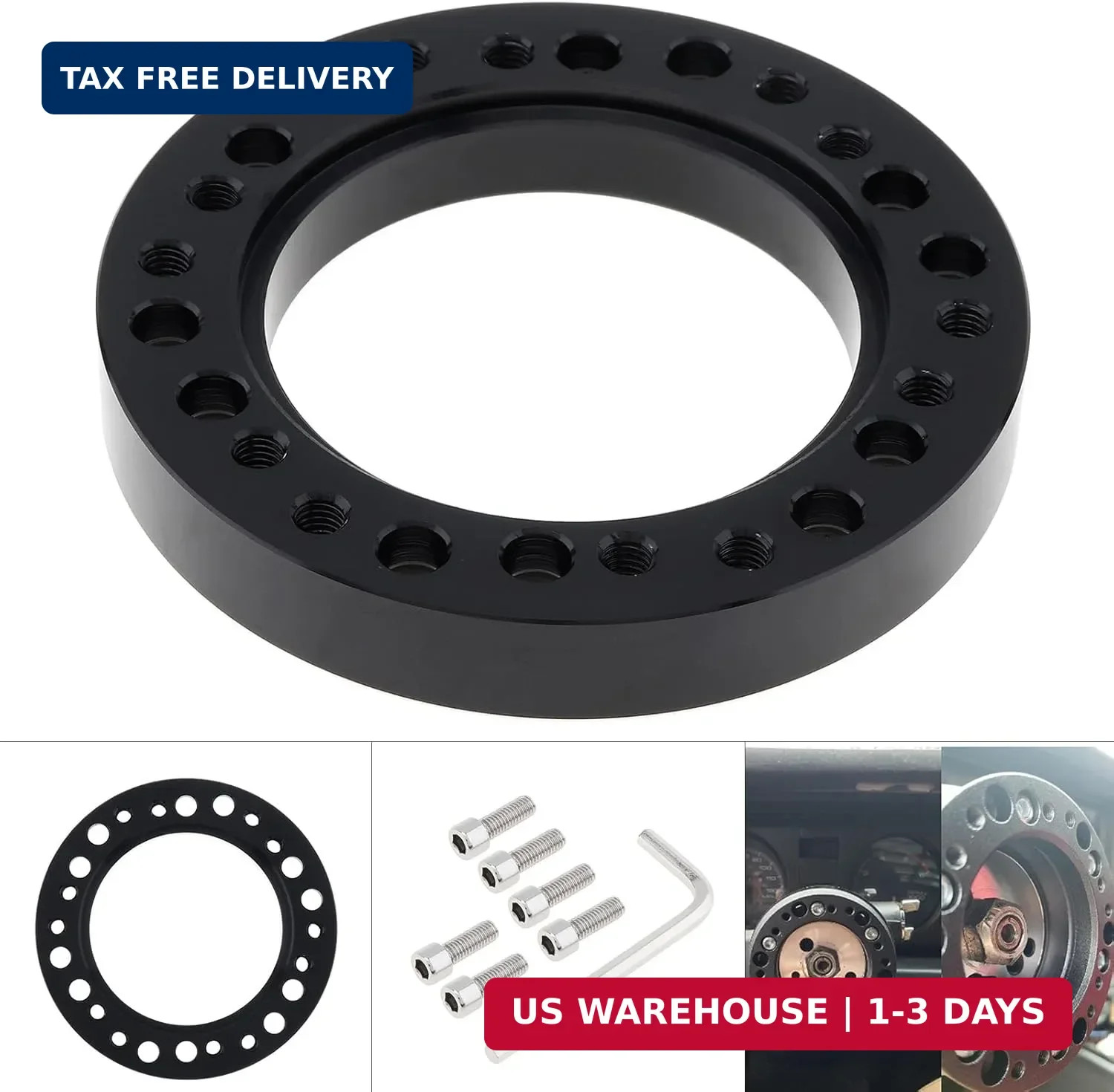 0.5″ Steering Wheel Hub Adapter Conversion Spacer, Black Aluminium Alloy 12mm St