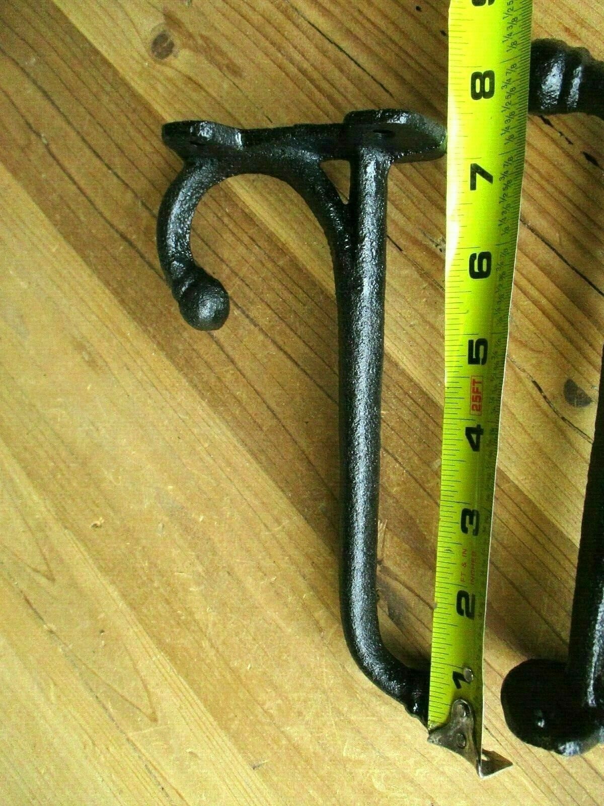 4 LARGE HARNESS HOOKS RACK COAT HAT WALL CAST IRON BARN BLACK 7 1/2″ LONG STURDY