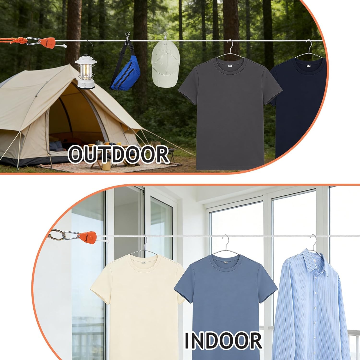 19FT Retractable Clothesline Outdoor with Ratchet Pulley | Portable Travel